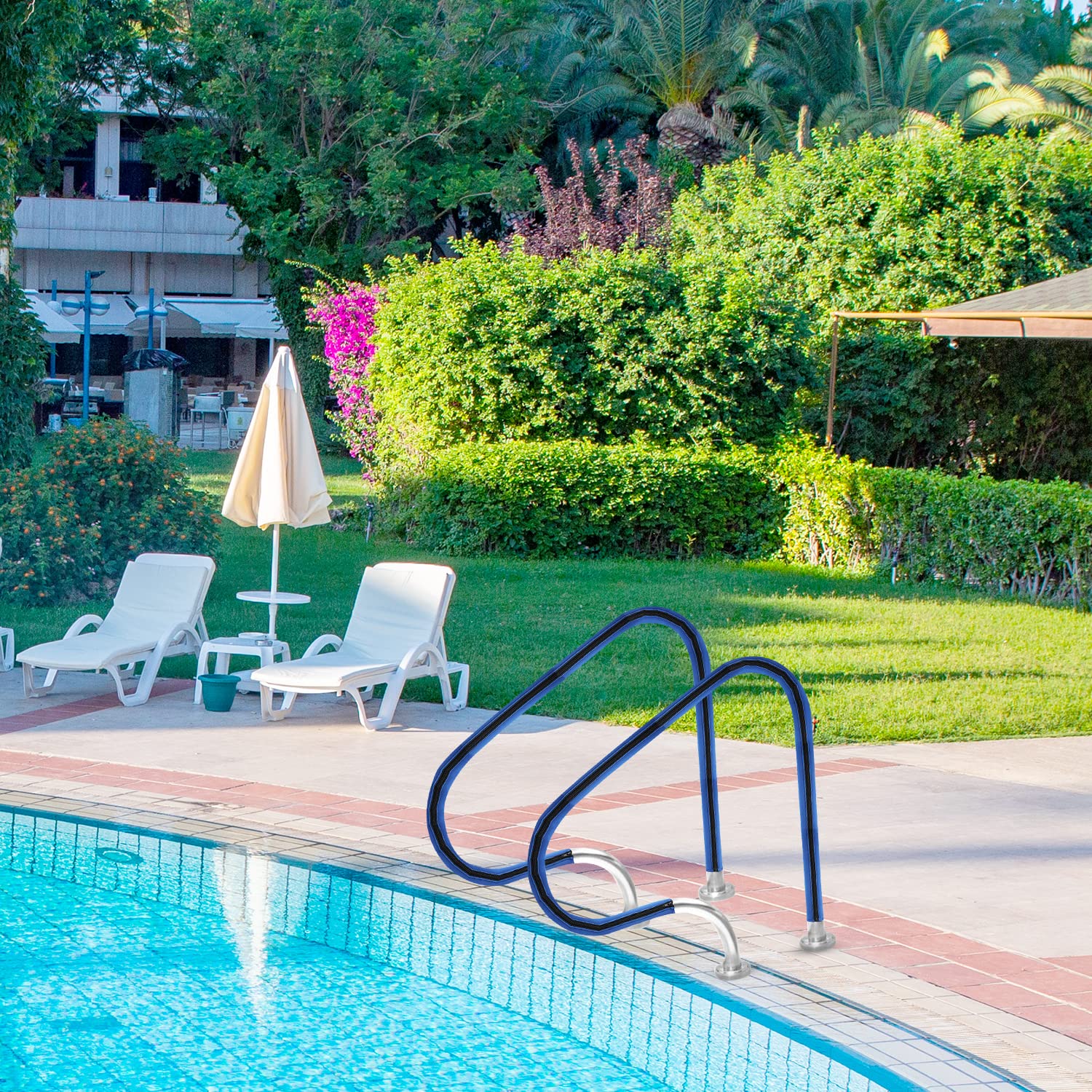 Agarre para Pasamanos de Piscina con Cremallera Antideslizante, Barandilla Azul de Seguridad 120cm de Largo para Aislamiento Térmico en Verano
