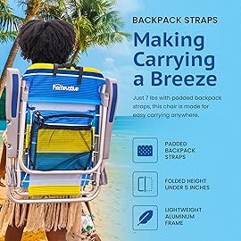 Homevative Cooler+ Folding Backpack Beach Chair with 5 Positions, Towel bar, XL Cooler Pouch, Storage Net, Cup and Phone Holder, Sunshine
