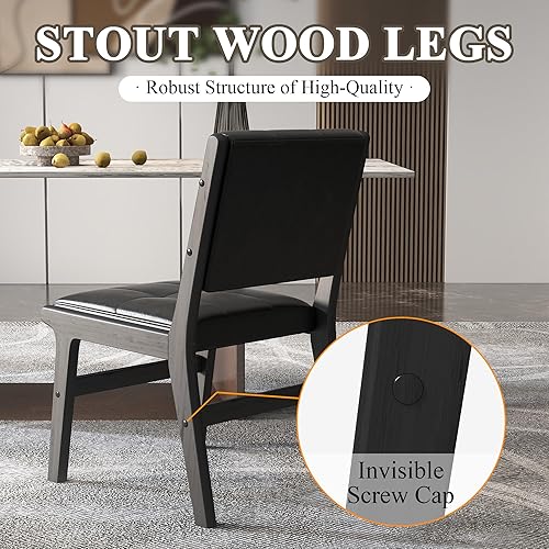 Miniatura 7 de civama Juego de 2 sillas de comedor de piel sintética, sillas de cocina sin brazos con respaldo cómodo, marco de madera maciza y cojín tapizado para