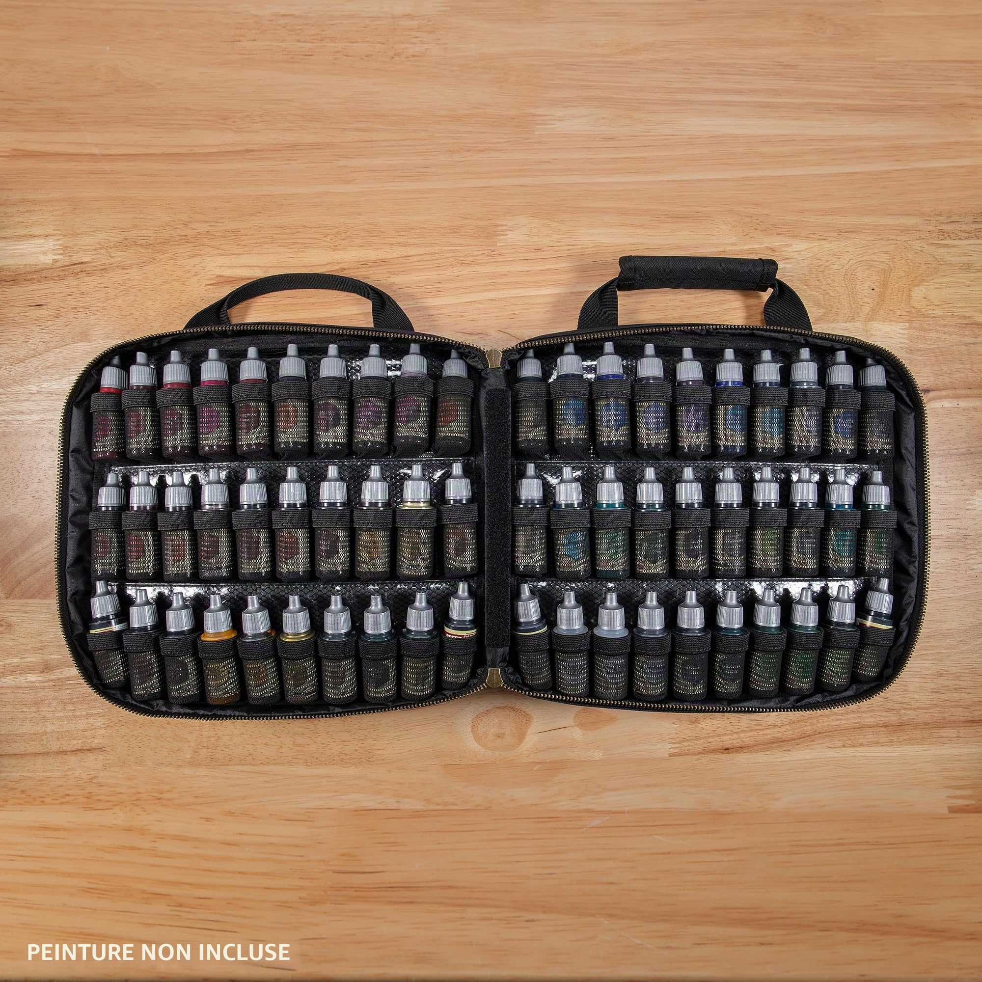 ENHANCE Mallette de Transport Peinture Figurines - Emplacement pour 60 Flacons, 16 Pinceaux, Étui Organiseur avec Galerie D’affichage Palettes/Couleurs, Sangle Épaule Confortable, Tapis Nettoyable