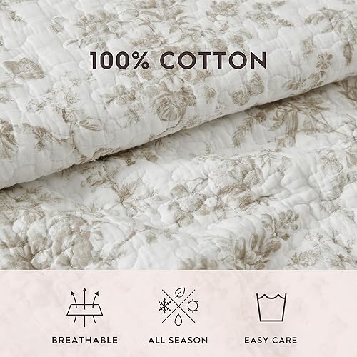 Miniatura 6 de Laura Ashley - Juego de edredón tamaño Queen, ropa de cama reversible de algodón floral con fundas a juego, decoración del hogar para todas las