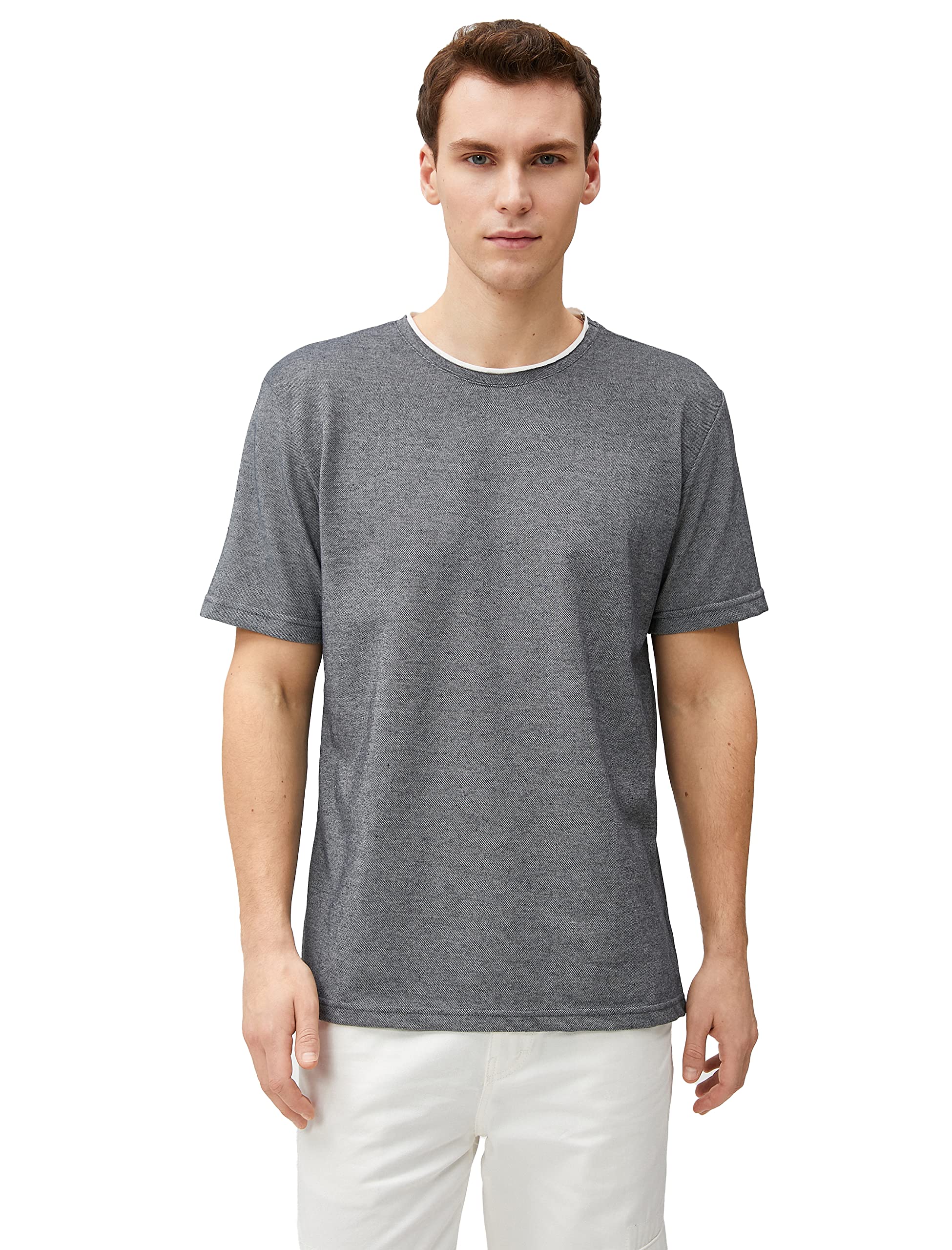 Koton Men's Basic Woven T-Shirt Crew Neck Short Sleeve, Grey (031), XL