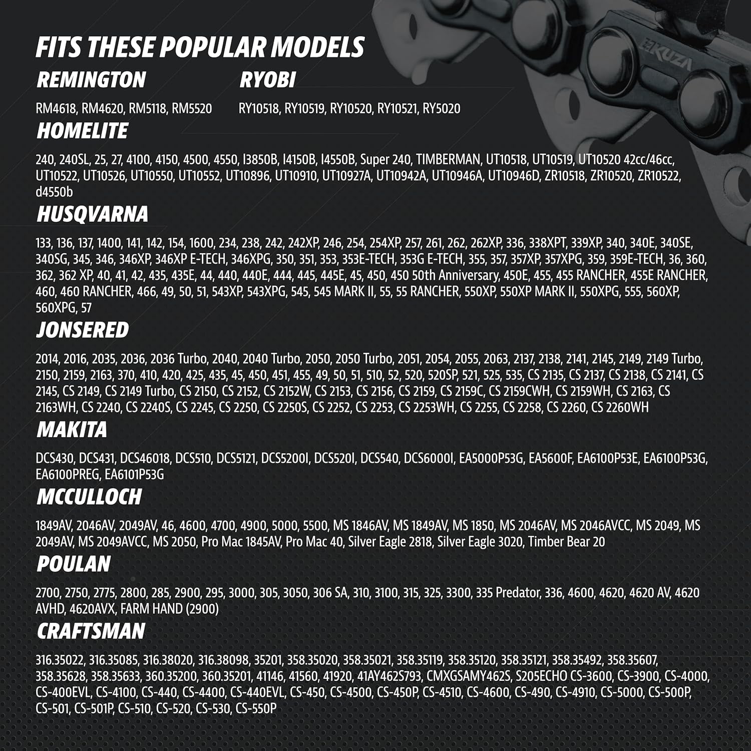 20 Inch Chainsaw Chain 0.325 Pitch, 050 Gauge, 78 Drive Links, German Steel, fits Echo CS-490/440, Craftsman S205/CMXGSAMY462S, PP4620AVX, Milwaukee M18 FUEL - 20BPX78CQ, Remington, Ryobi and More