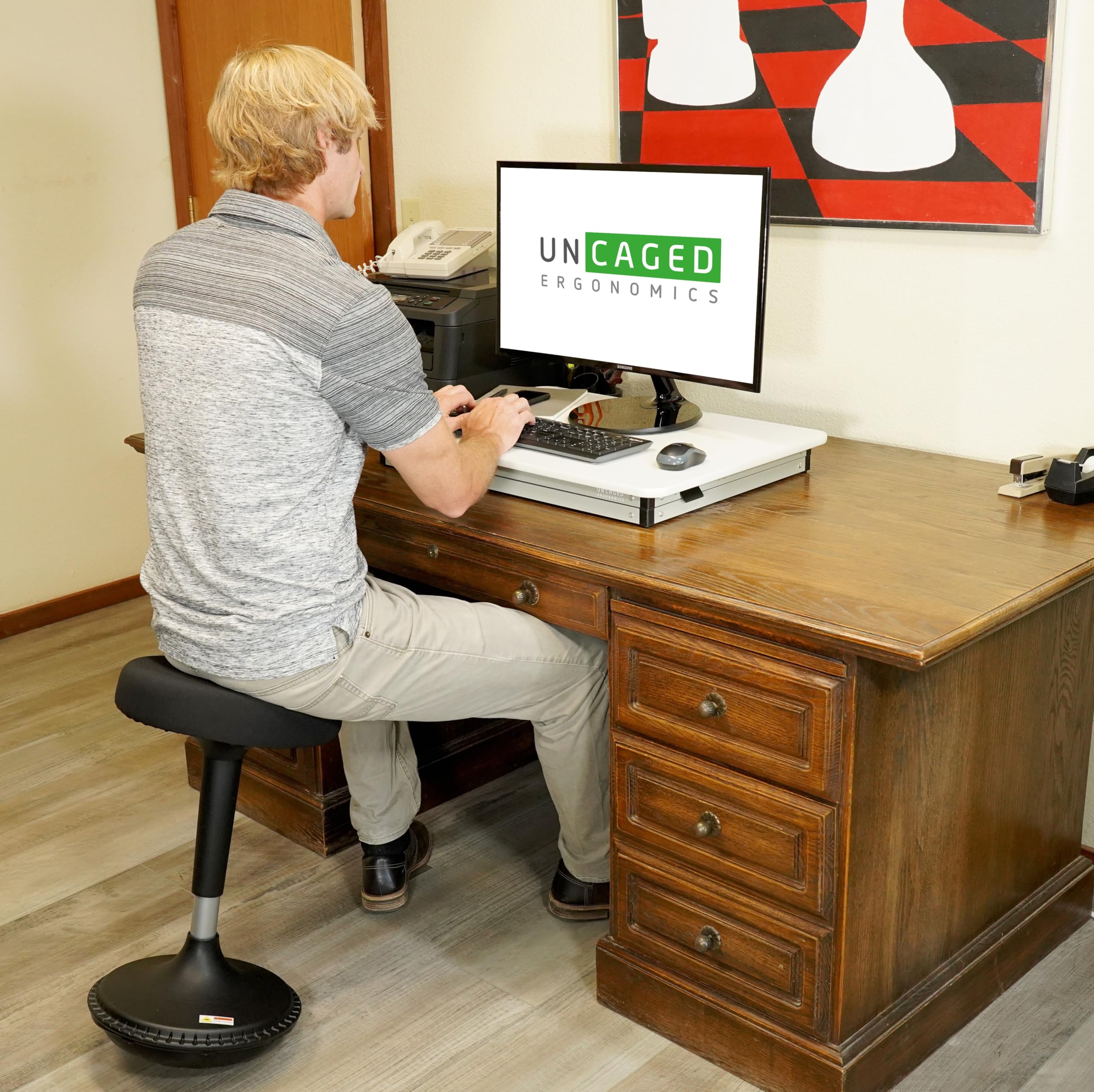 Changedesk - Mini convertidor de escritorio pequeño de pie, altura ajustable, elevador de escritorio sentado a pie, convertidor de mesa para laptop, color blanco 8