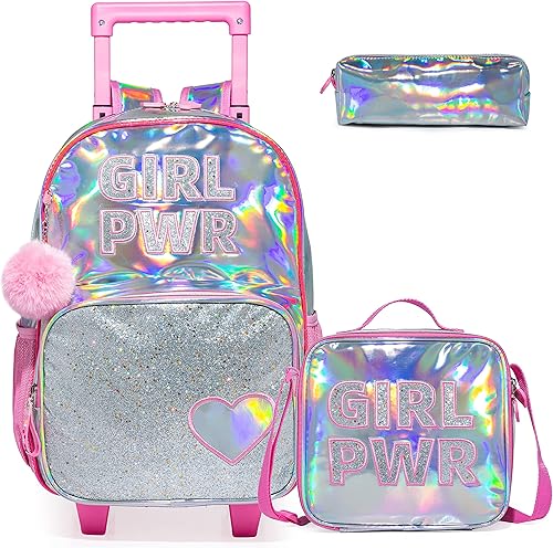 Egchescebo Kids Love - Mochila con ruedas para niñas, niñas, niños, maletas para niños, equipaje, lonchera con ruedas, bolsas escolares de 16