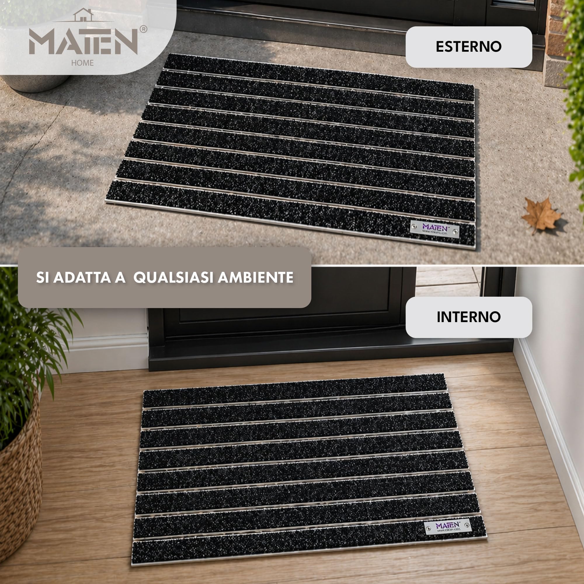 MATEN Zerbino da Esterno e Interno in feltro Velluto Igienizzante, 60x40x1,2 cm, Soluzione Professionale per Alto Traffico, Made in Italy