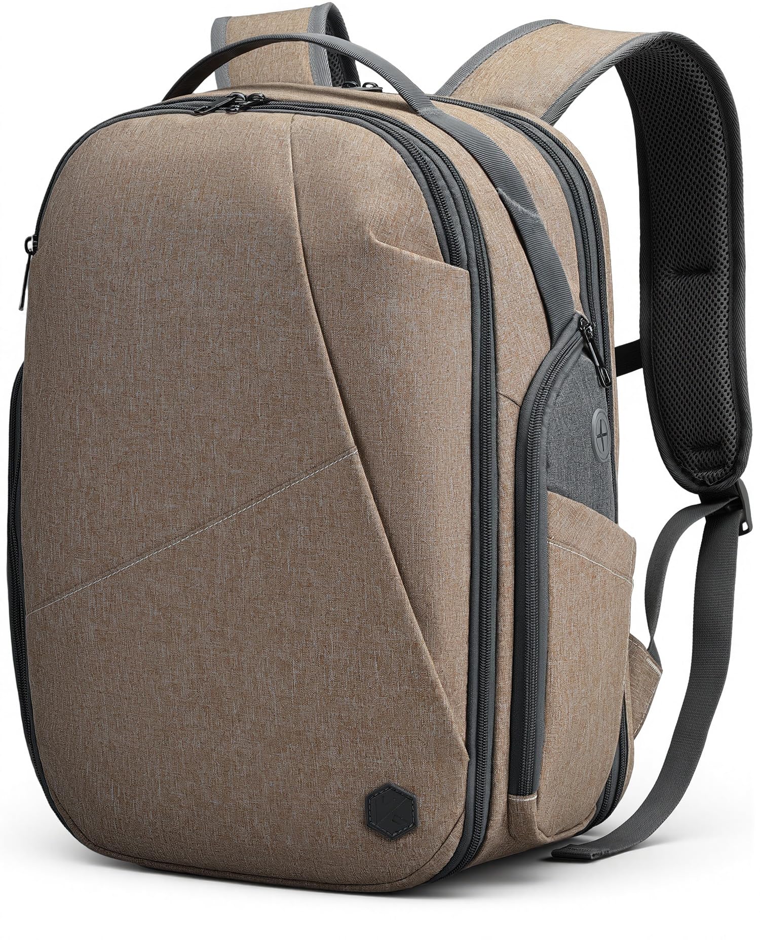 VANKEV Zaino da Viaggio Espandibile Bagaglio a Mano per EasyJet Borsa PC | 30L-38L, Grande Capacità, Zaino Leggero per PC 17 Pollici, Borsa da Viaggio Casual per Uomo e Donna, Taupe Duna