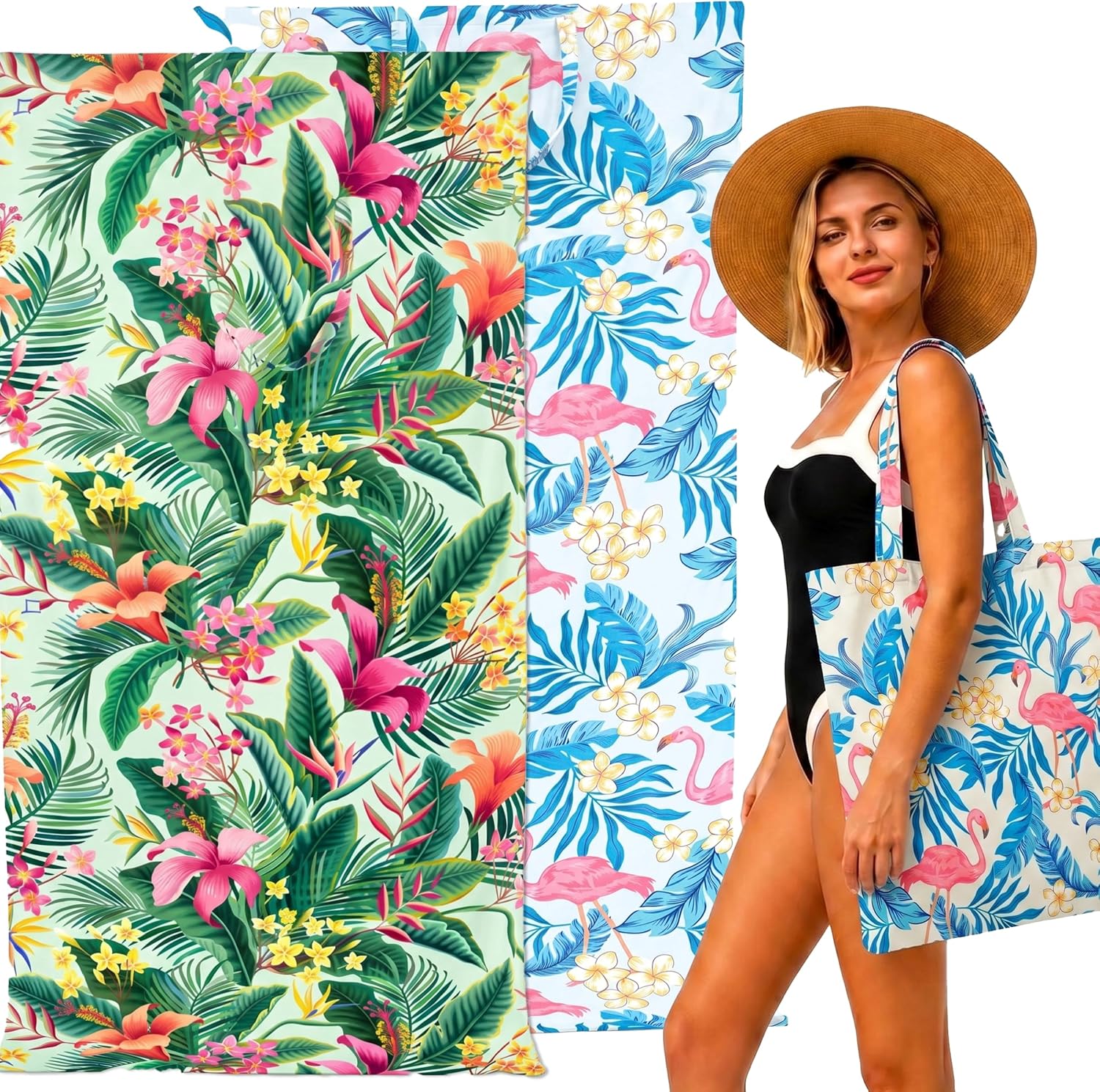 YFulfill 2 Pack Beach Towel Bag 2 in 1 Convertible with Storage Pocket, Two Different Large 63″×31.5″ Sea Turtle Foldable Travel Beach Towel for Sunbathing, Pool Party, Beach Bar & Cruise Vacations