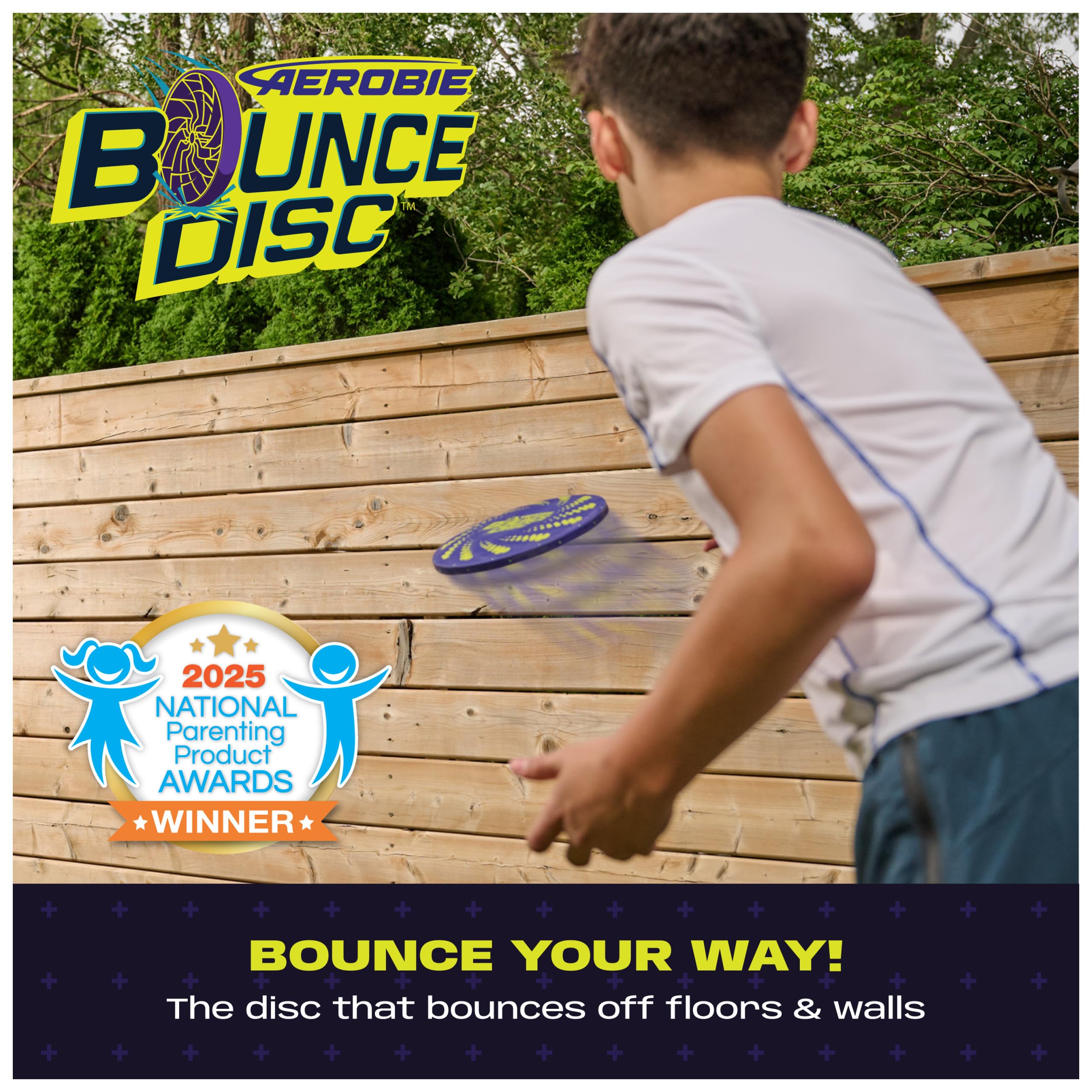 Aerobie Bounce Disc Outdoor Flying Ring Trick Shot Disc for Ages 5 | Improves Hand-Eye Coordination During Catch Play; Practice Trick Shots and Create Outdoor Games; Works On Ground and Walls product thumbnail 3
