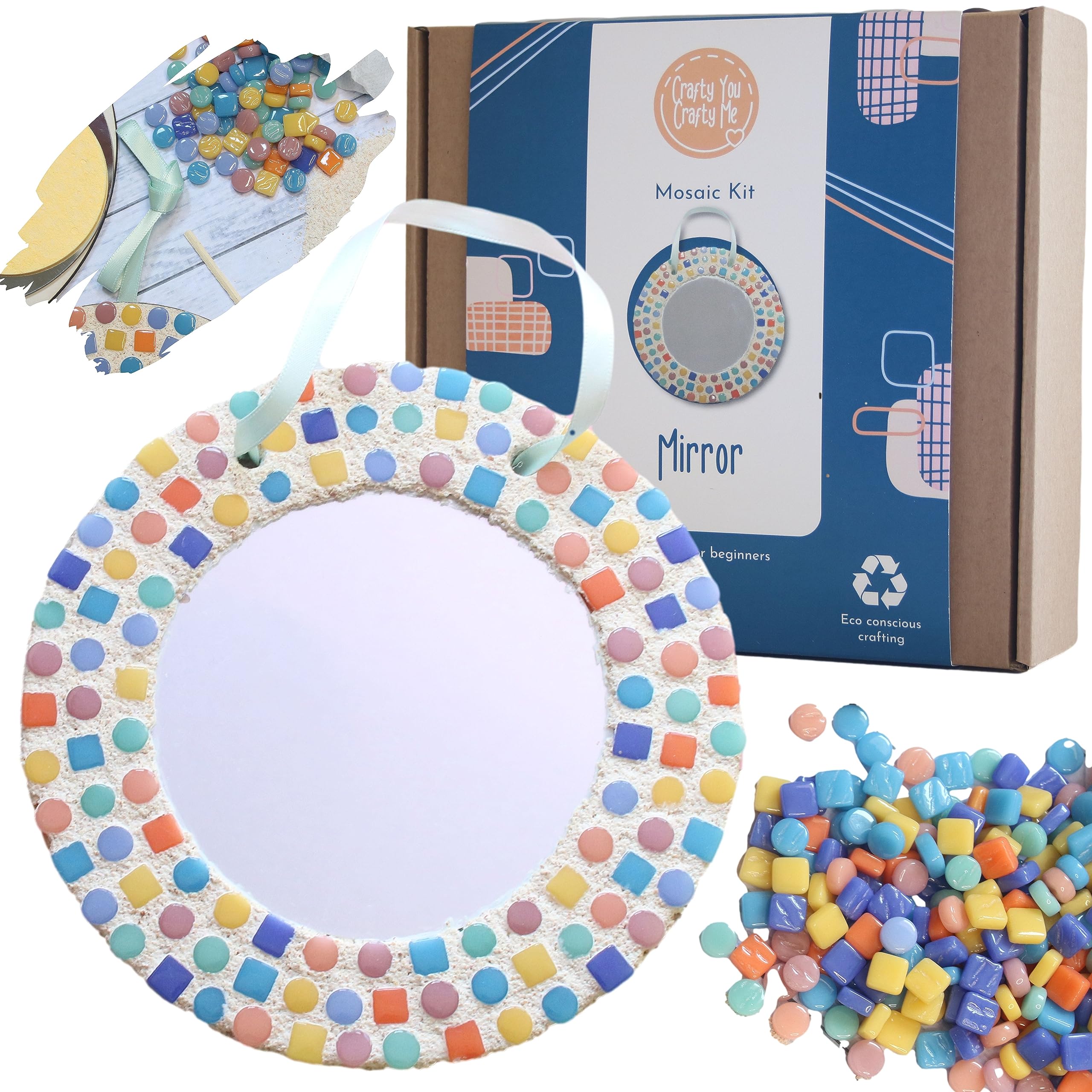 Crafty You Crafty MeMosaic Mirror Craft Kits, Creative Activity Gifts, Craft Kit for Adults, Arts & Crafts Kit (Rainbow), Made in UK