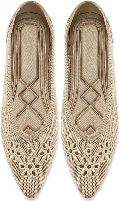 Almusen Flats for Women Ballet Shoes Comfortable Breathable Knitted Pointed Toe Dressy Work Shoes for Business Wedding Dating
