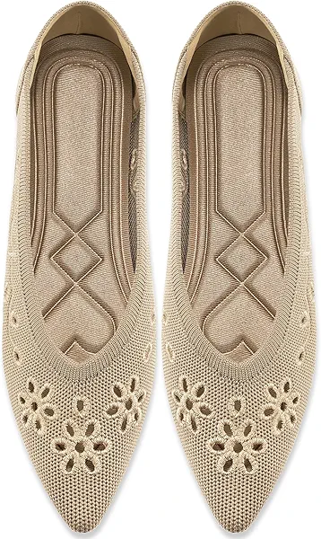 Flats for Women Ballet Shoes: Comfortable Knitted Pointed Toe Dressy Work Flats Ladies Breathable Floral Eyelets for Office Dating