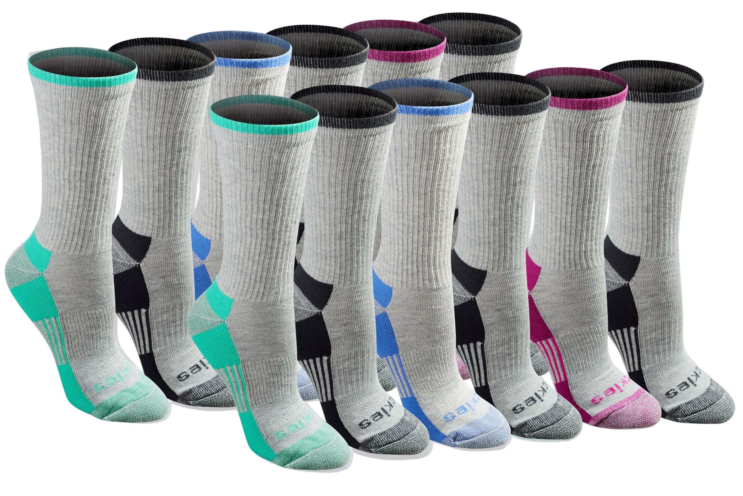 Dickies Dri-Tech-Crew-Socken für Damen, Basic, feuchtigkeitsregulierend, erhältlich in S-XL (6, 12 Paar), Small