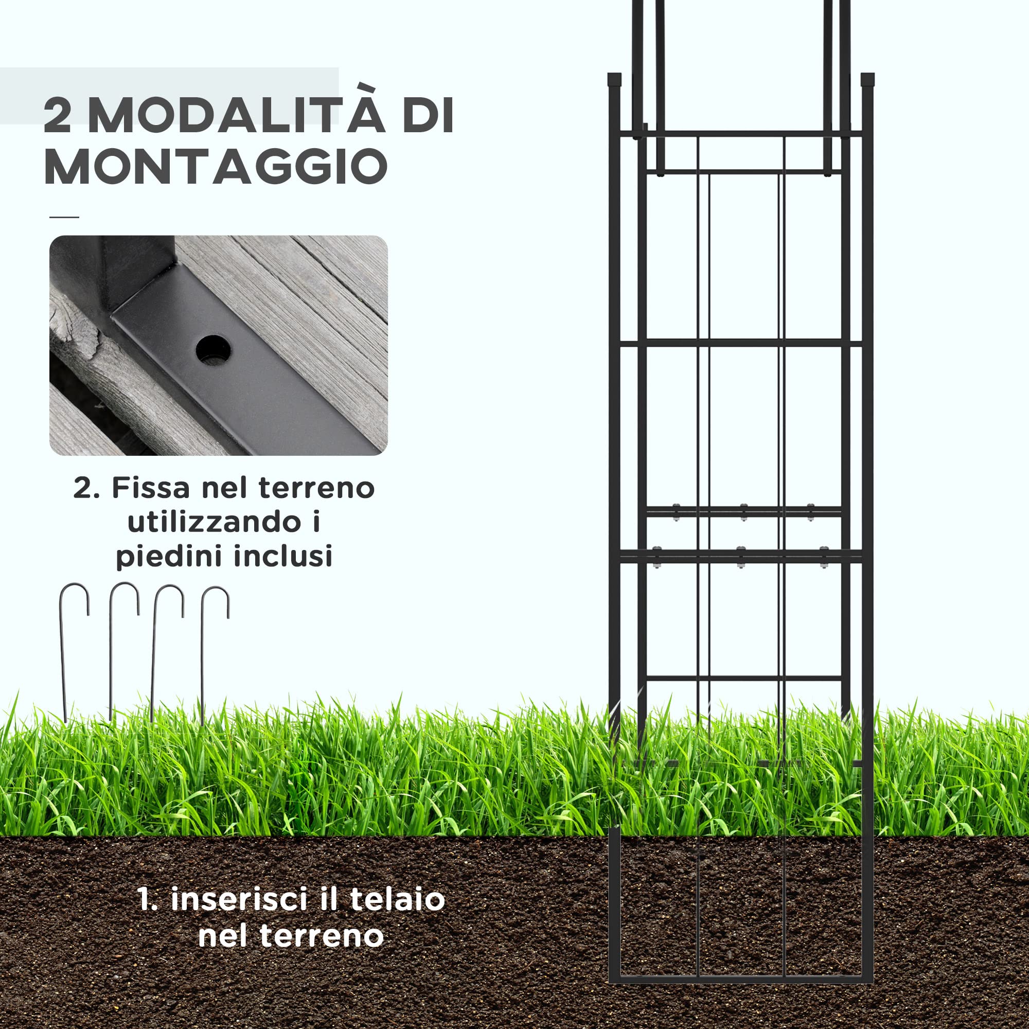 Outsunny Arco per Piante Rampicanti, Archetto da Giardino per Decorazioni ed Eventi in Metallo, 157x40x223cm, Nero