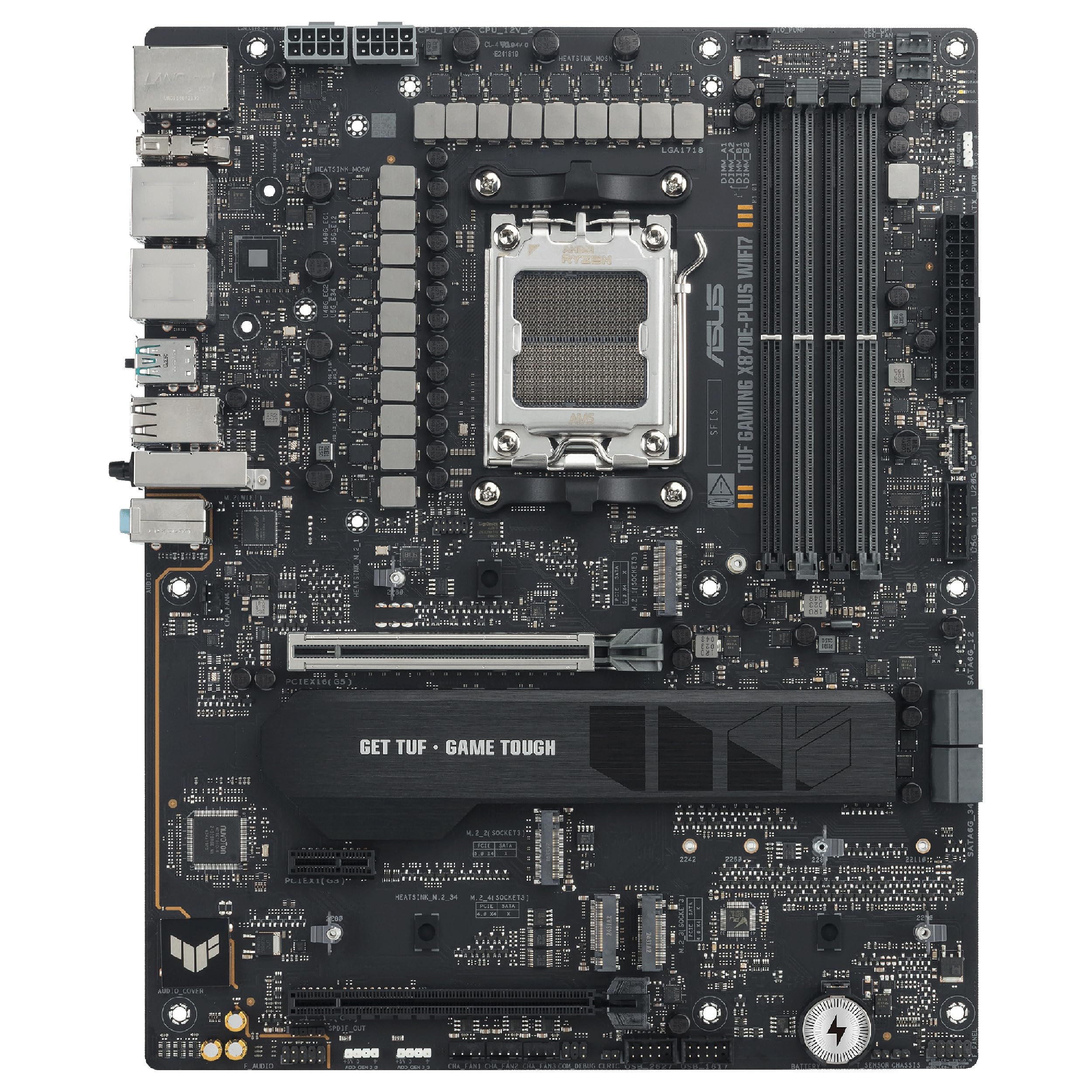 ASUS TUF Gaming X870E-PLUS WIFI7 Placa Base AMD X870E ATX, VRM de 16+2+1 Fases, DDR5, PCIe 5.0, Q-Release Slim, M.2, WiFi 7, USB4 Tipo-C, Aura Sync, AI Cooling II, AI Networking II y AI Overclocking