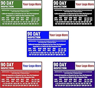 California 90 Day Inspection Sticker Decal - Personalized - 5.25"" x 3.25"" Labels for BIT/DOT Inspection Decals- Vehicle, Trucks, Trailers