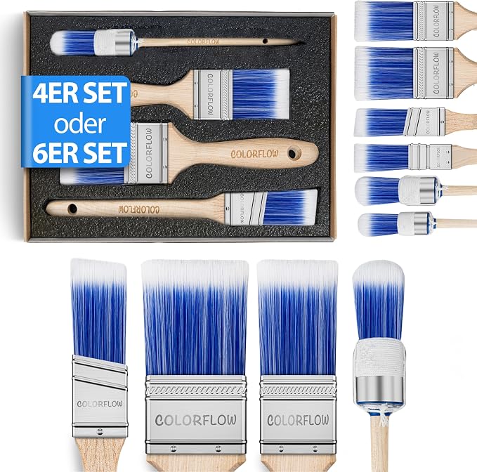 Colorflow Pinselset 4-teilig – Malerpinsel & Flachpinsel für Lack, Wandfarbe & Kreidefarbe – Lasurpinsel & Pinsel Holzlasur Set für Holz & DIY – hochwertiges Set für Profis & Heimwerker