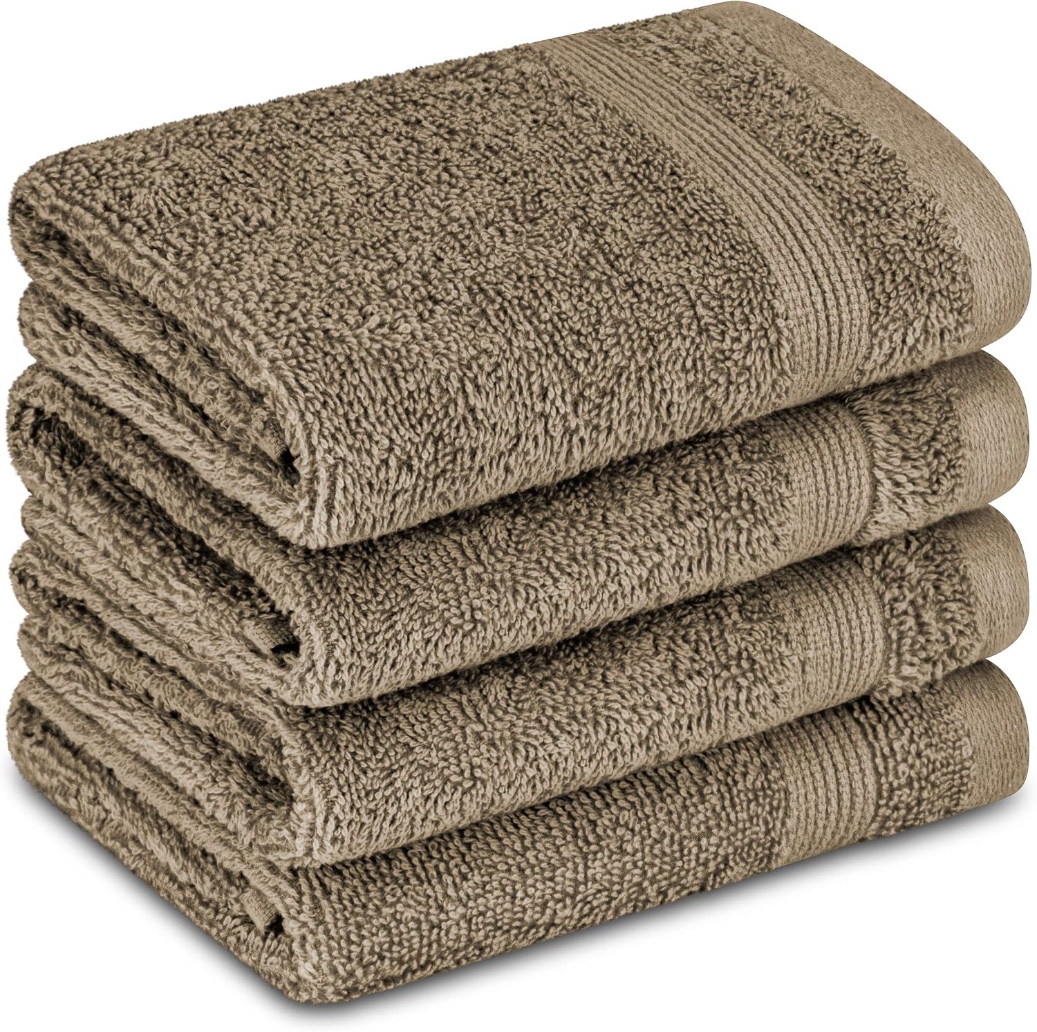 Adobella 4 Luxury Washcloths, 100% Cotton, Super Soft, Absorbent and Quick Drying, Baby and Body Wash Clothes, 13 x 13 inches, Small Fingertip Face Towel for Bathroom, Taupe Brown (Pack of 4)