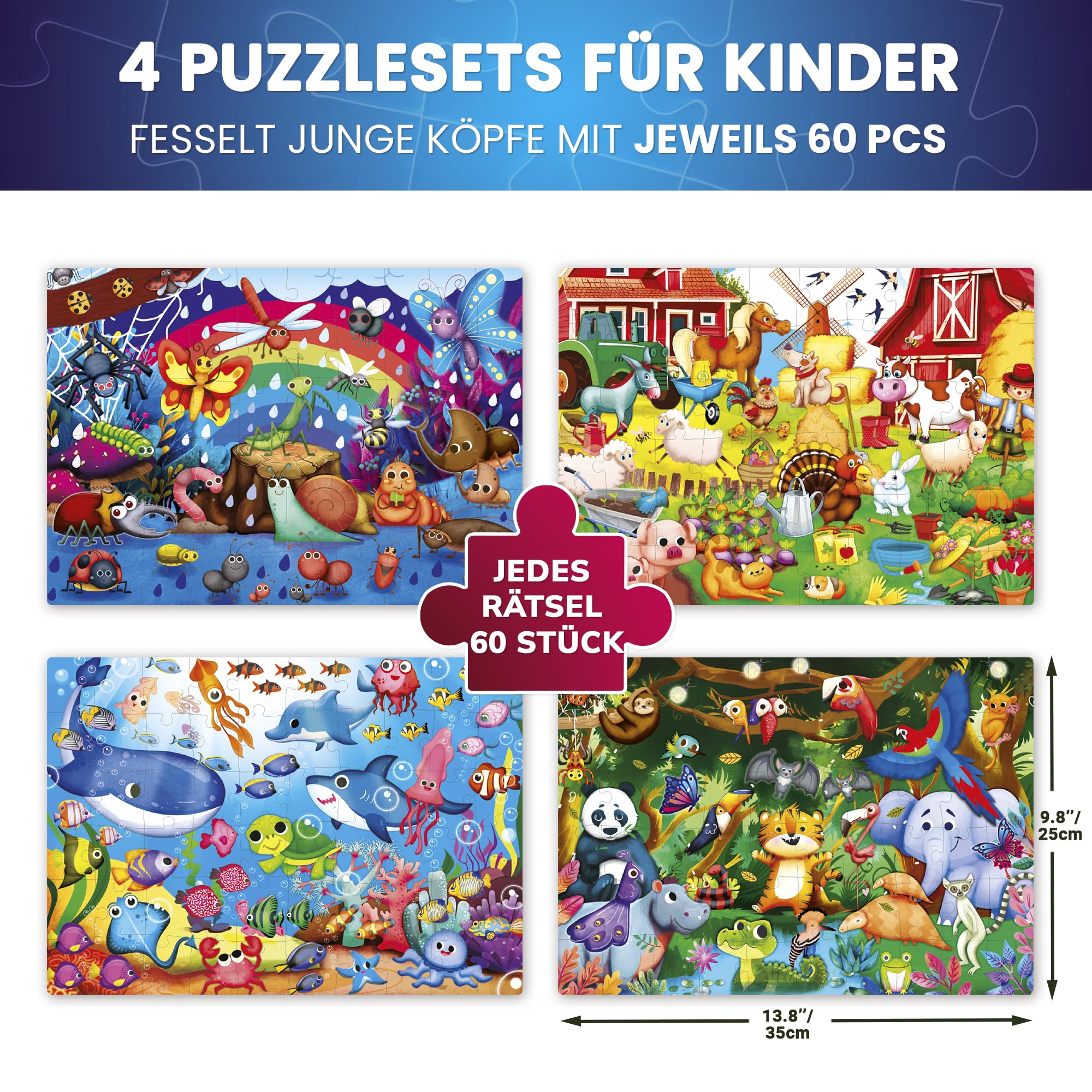QUOKKA Puzzles For 3 4 Year Olds, 4x60 Glow Jigsaw Puzzles For Kids - Image 3