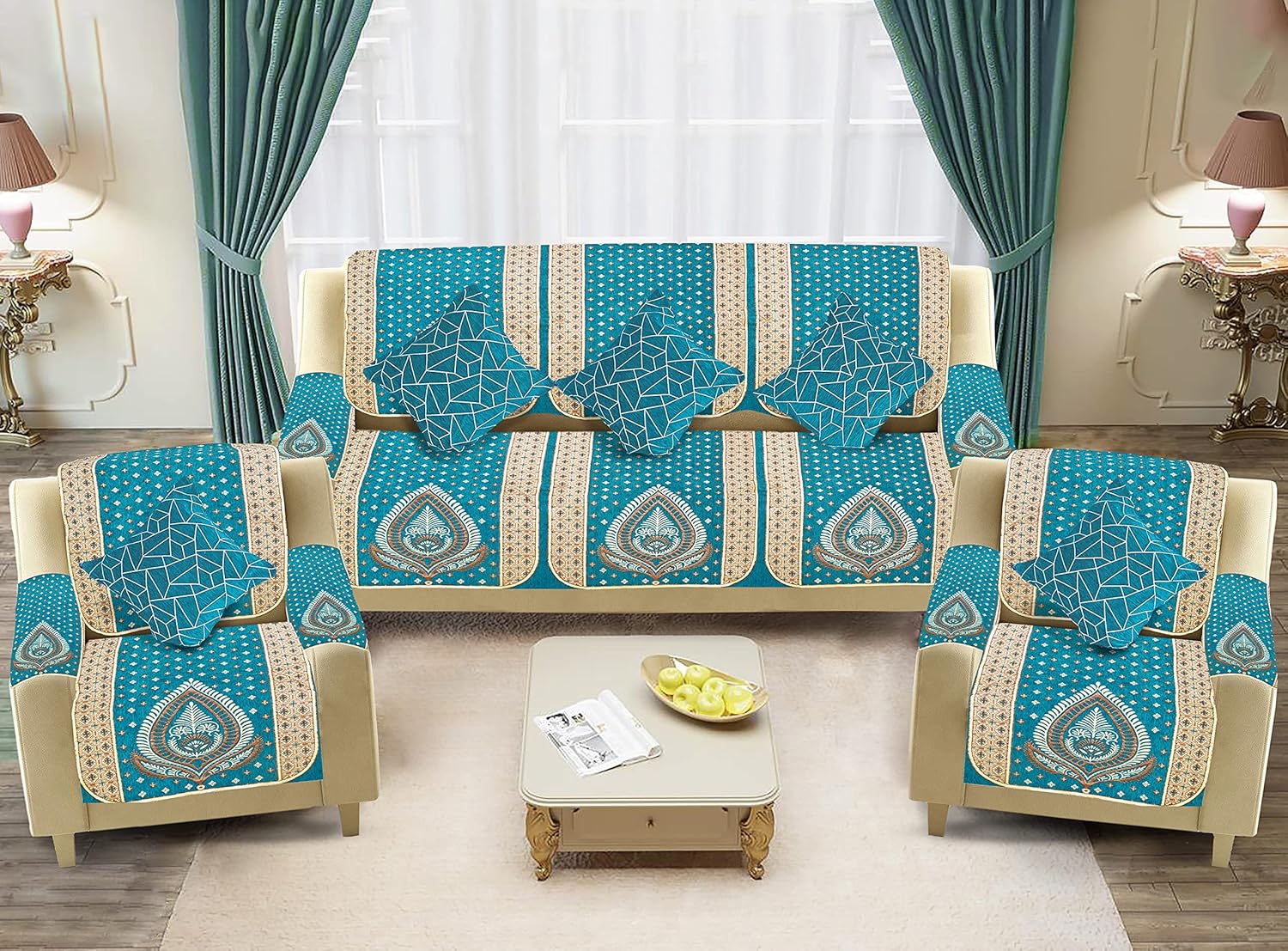 Dazzling DECOR Velvet Sofa Cover with Arm Cover and Cushion Covers Set