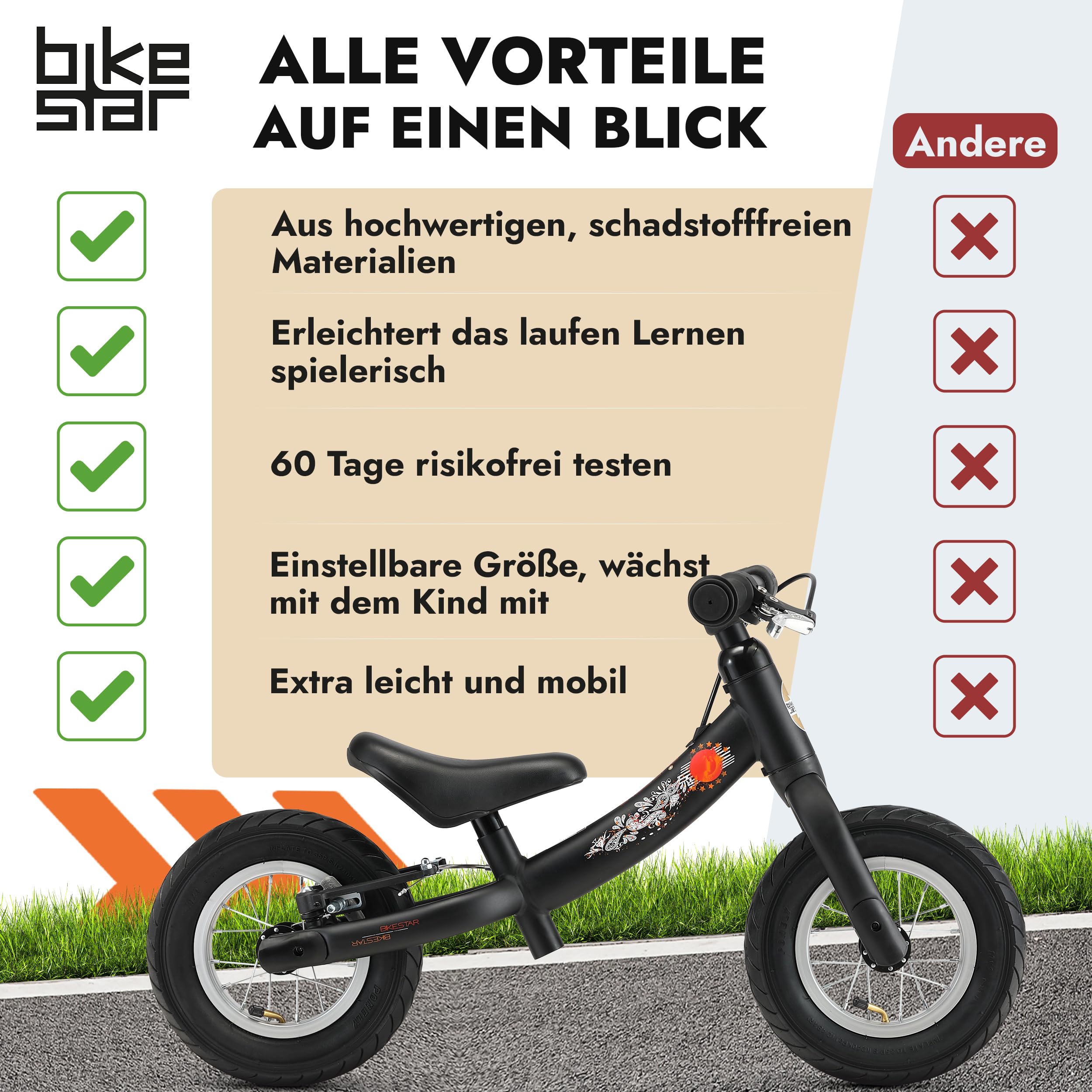 BIKESTAR Kinder Laufrad Lauflernrad Kinderrad für Jungen und Mädchen ab 2-3 Jahre | 10 Zoll Sport Kinderlaufrad | Risikofrei Testen
