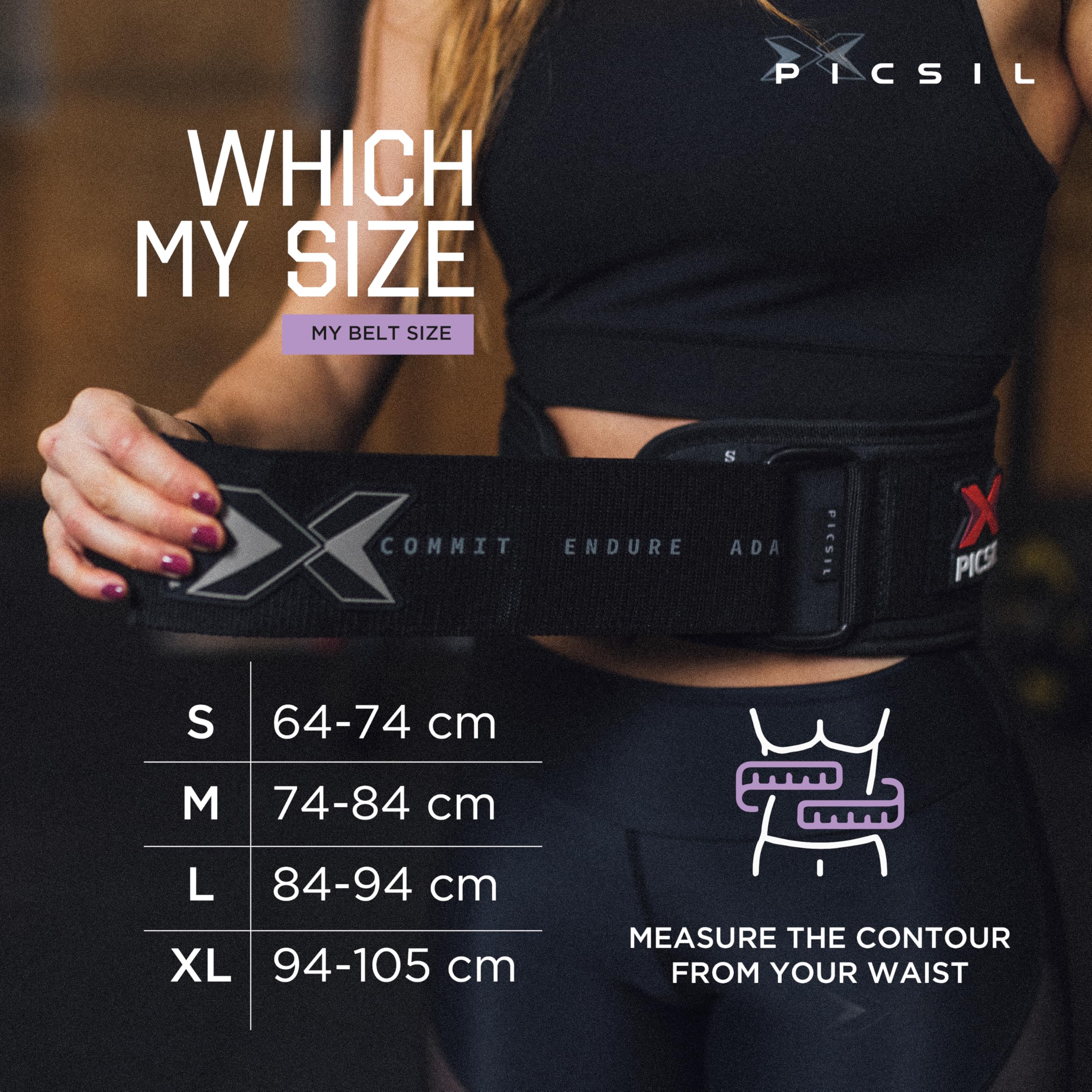 PICSIL - Ceinture Powerlifting en Cuir Synthétique, Support Lombaire pour Squat, Développé Couché et Deadlift, Réglable avec Velcro