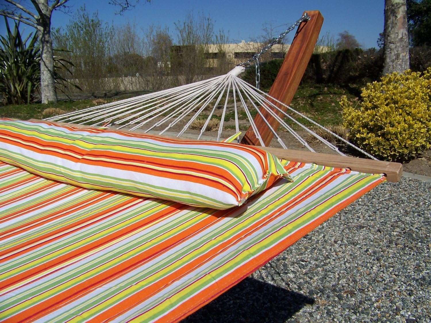 Deluxe Quilted Elegant Red Stripe, Double Padded Hammock Bed w/Pillow. 2 Person Bed. 425 LB Capacity. Stand NOT Included