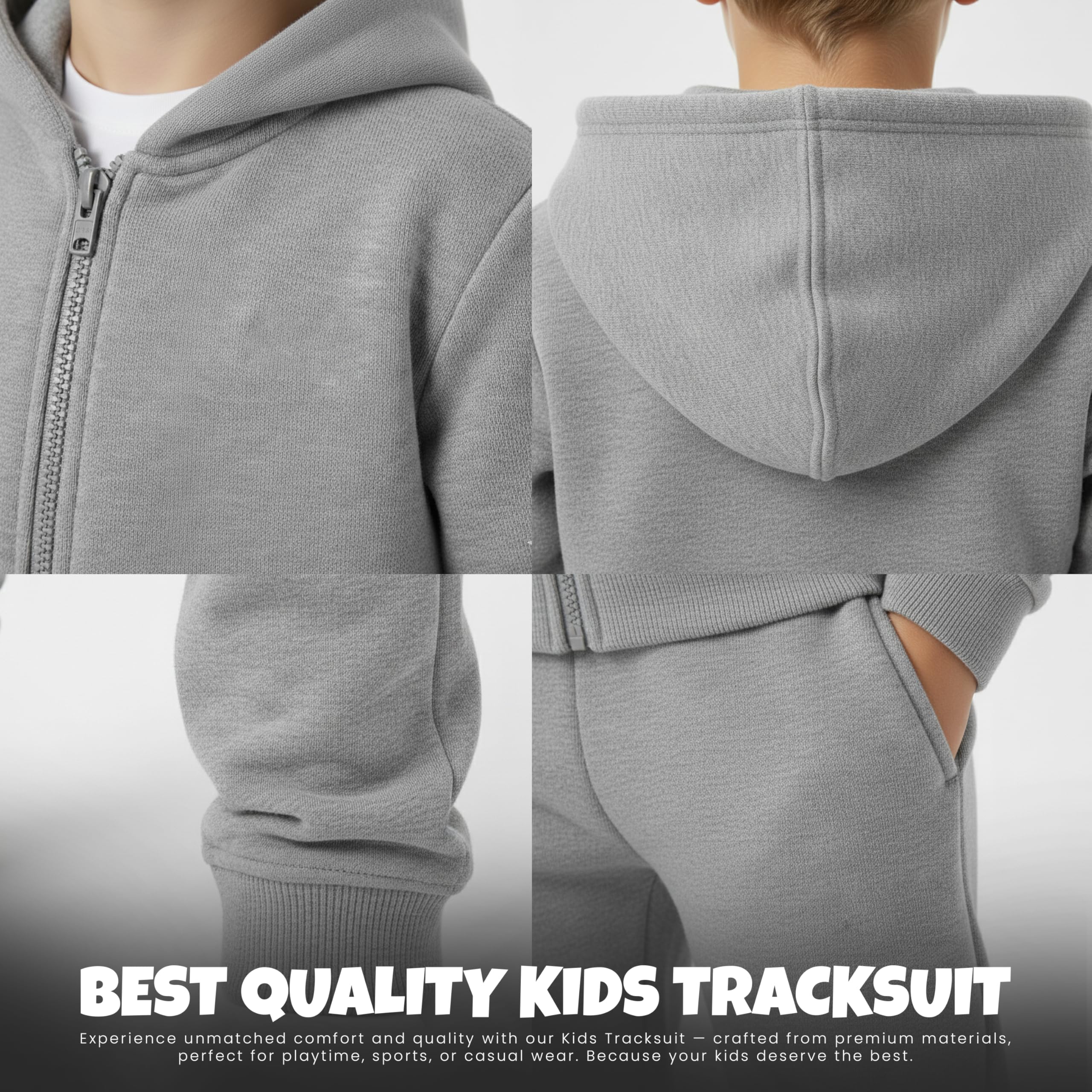 Tuta da ginnastica per bambini per ragazzi e ragazze, set unisex in pile con cappuccio e pantaloni da jogging, morbido, caldo e resistente, perfetto per scuola, sport e uso quotidiano, età 5-12 anni