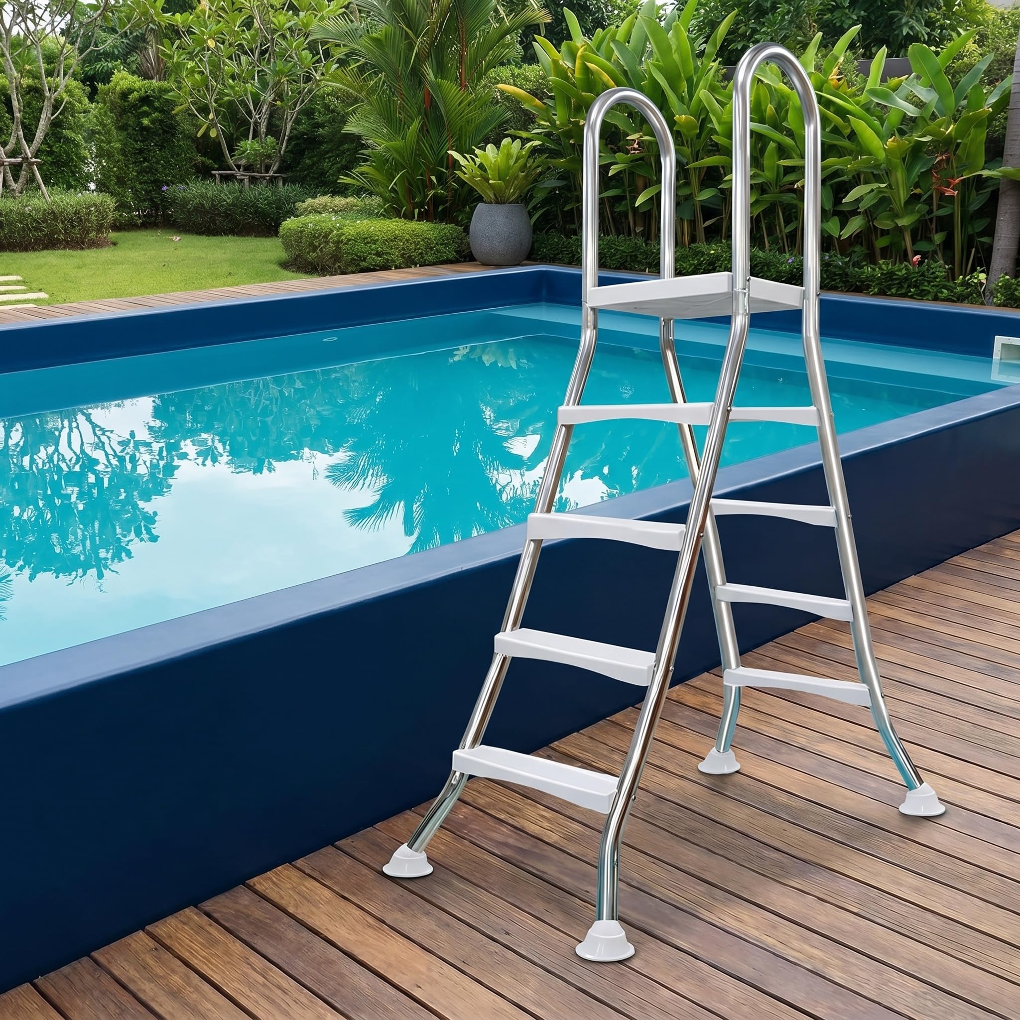 Scala per piscina fuori terra, telaio in acciaio resistente, doppio lato, gradini antiscivolo rimovibili per ingresso e uscita sicuri, adatta a tutti i tipi di piscina, 160 cm