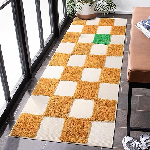 LINROMIA Alfombra de pasillo bohemia, 2 x 5 pies, alfombra de área a cuadros, lavable, alfombra de cocina para interiores, tablero de ajedrez,