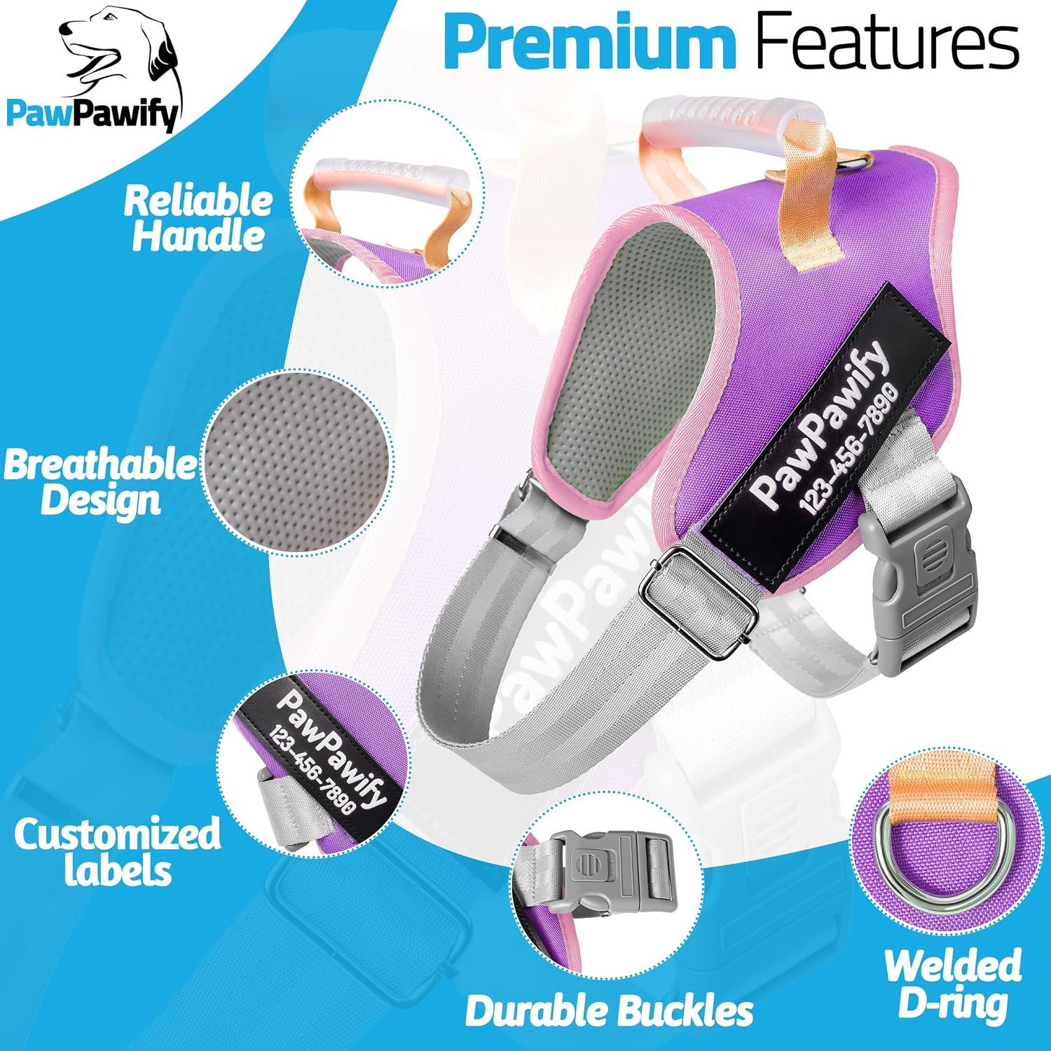Custom No Pull Dog Harness with Name and Phone Number, Training and Walking,Heavy Duty Personalized Pet Vest to Prevent Tugging, Pulling, or Choking