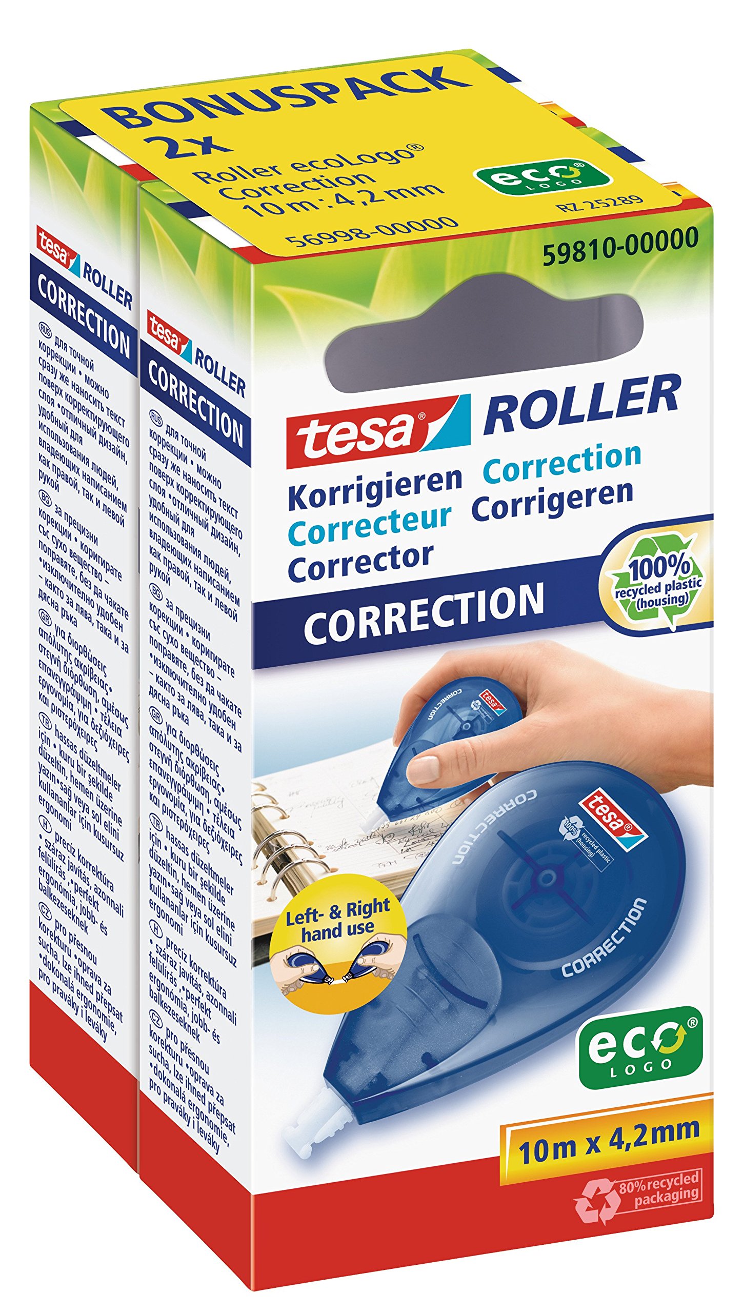 tesa ecoLogo 56998-00000-00 2 x Correction Rollers / 2 x 10 m x 42 mm