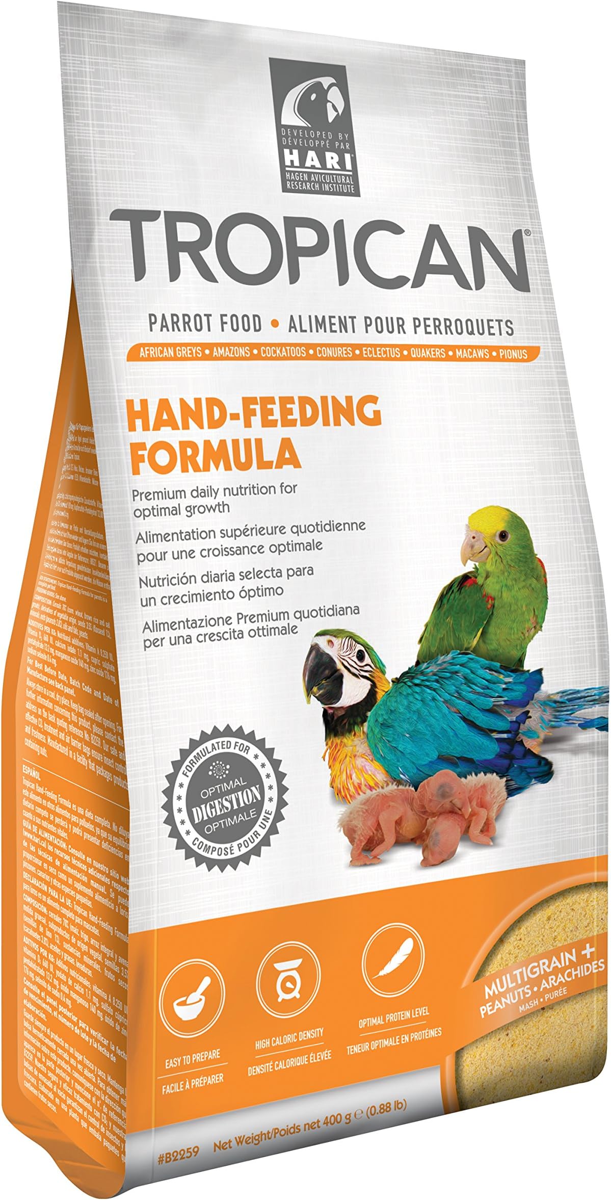Hari Tropican Hand‑Feeding Formula, 400g, Complete, Easy‑to‑Digest Nutrition for Baby Birds