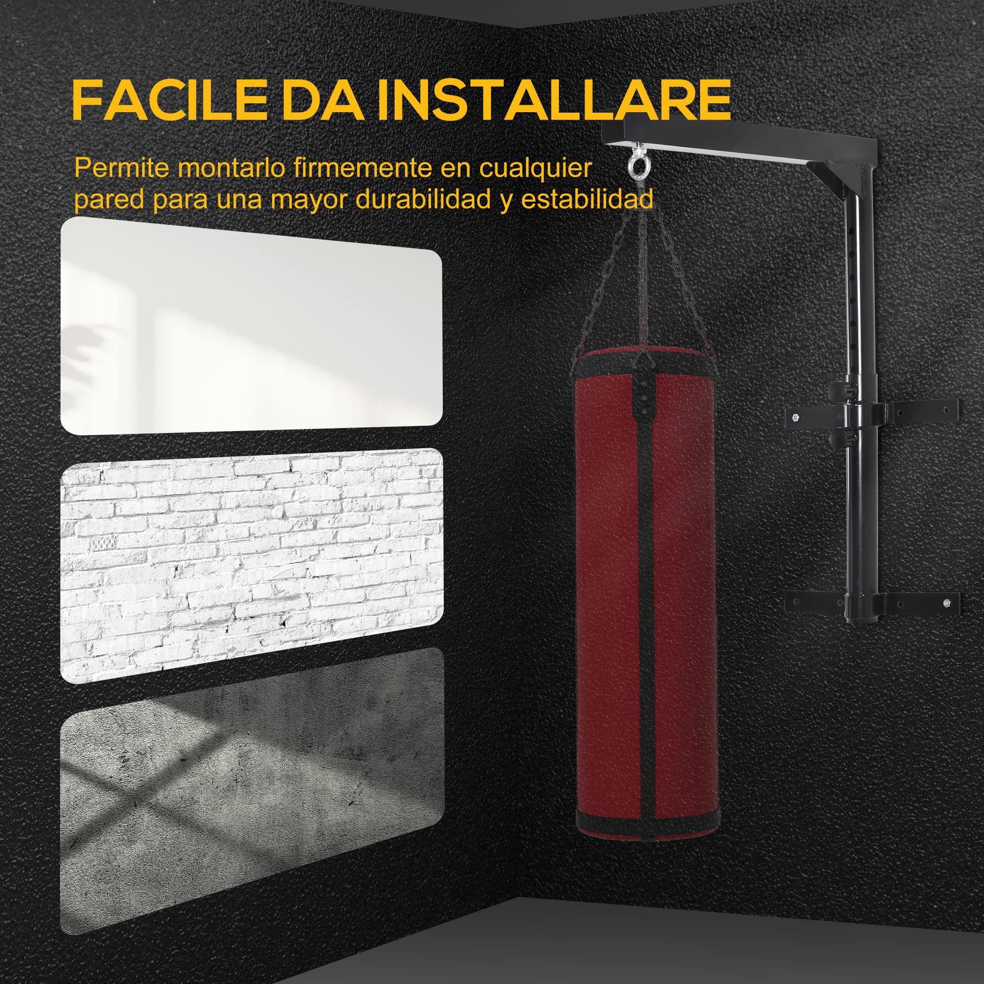 HOMCOM Supporto per Sacco da Boxe (40x64x60-88cm) Fissaggio a Parete Max 100 kg