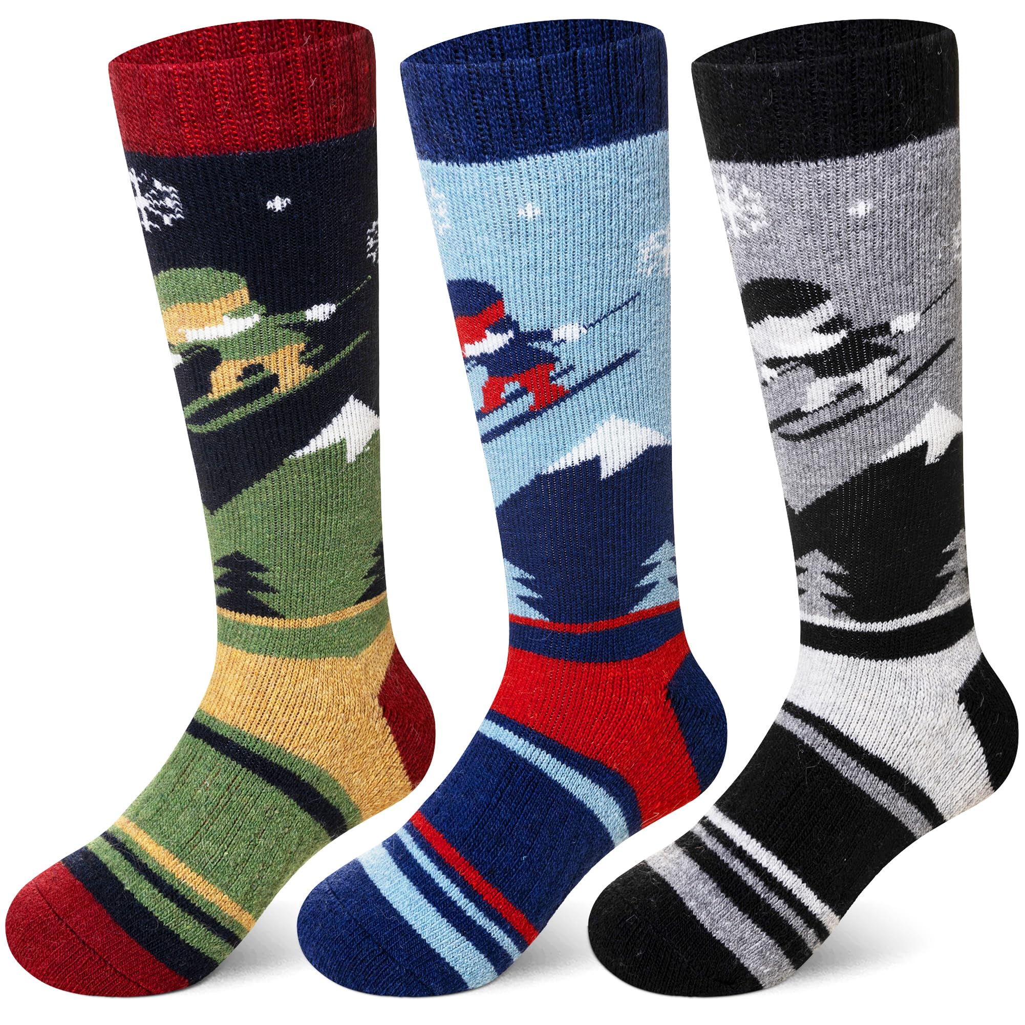 SeeyAN Kids Merino Wool Ski Socks Boys Girls Thermal Warm Boot Thick Winter 3 Pairs Cozy Socks For Skiing &amp; Snowboarding