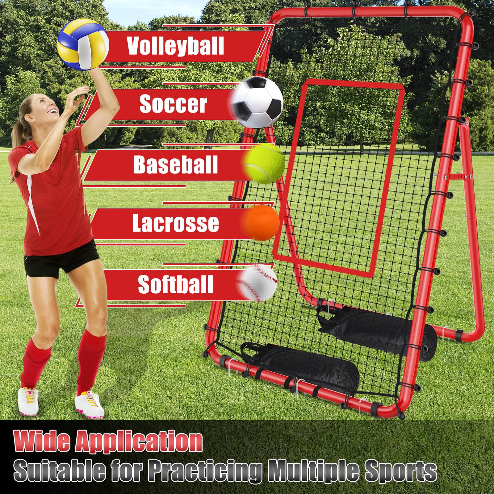 TomCare Red de rebote de voleibol de 7 x 4 pies, equipo de entrenamiento de voleibol con 5 ángulos ajustables, red de práctica de voleibol para golpes y pinchos, portátil y estable, red de rebote para