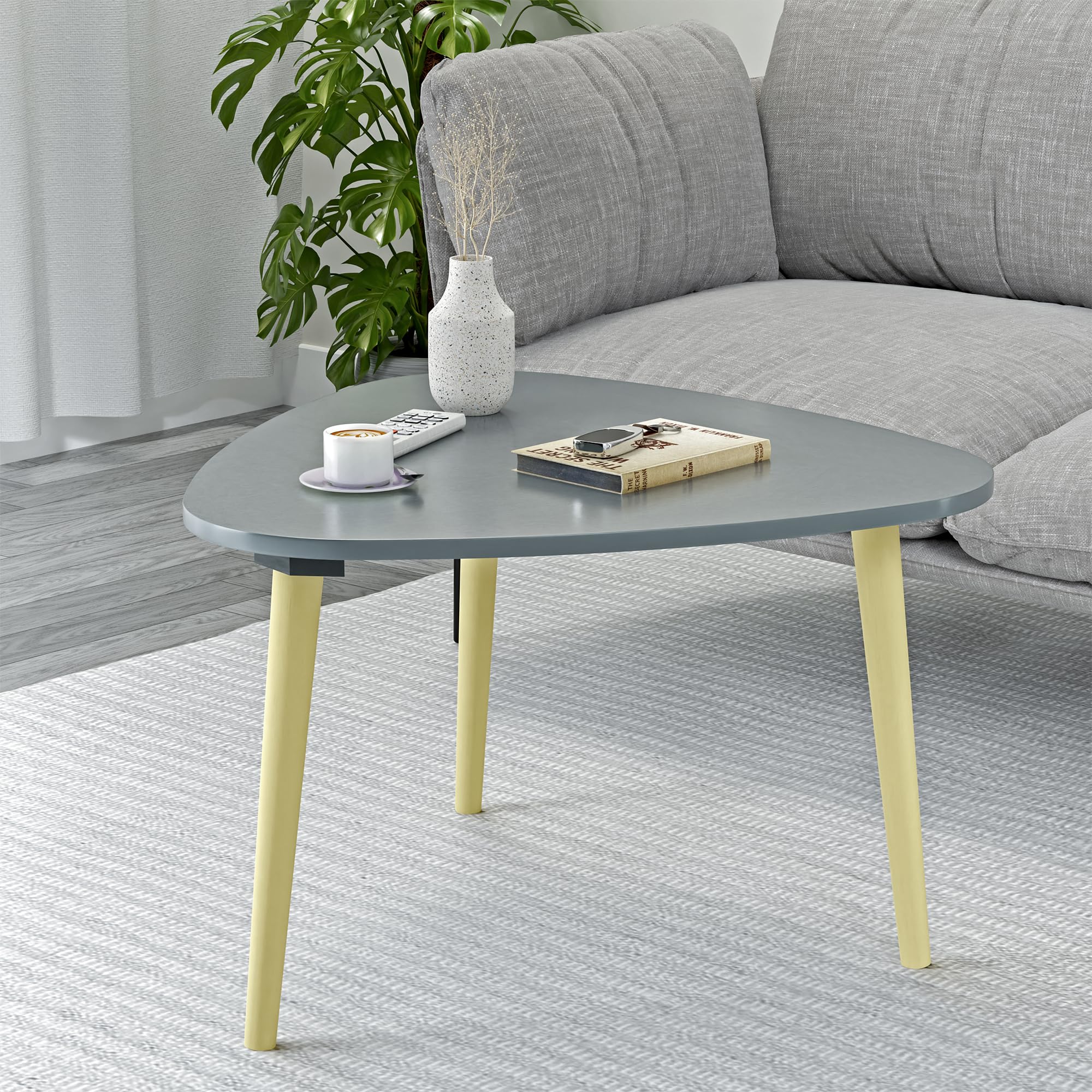 Kuber Industries 21 Inch Oval Shape Bed Side Tables for Bedroom, Balcony and Sofa | Corner Stool for Living Room | Tea and Coffee End Table Night Stand | Wooden Stools for Home and Office | Grey