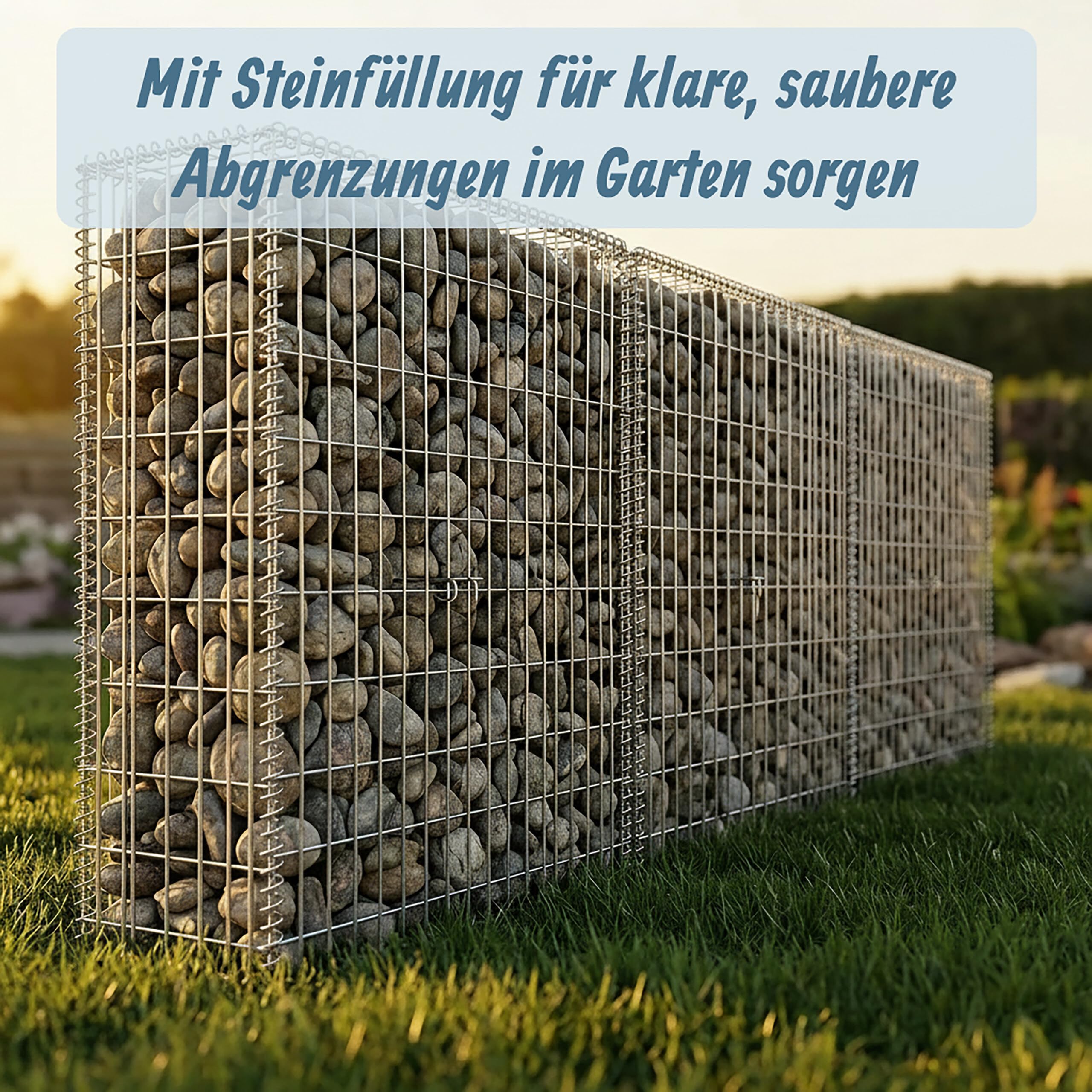 Relaxdays Gabione, Sichtschutz Garten, Steinkorb, 3.5mm Draht, silber | verzinkt, HBT: 100x200x30 cm, Gabionenwand, Stahl