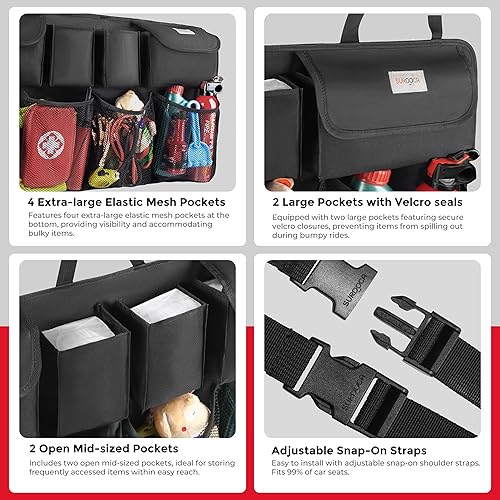 Miniatura 3 de SURDOCA Organizador de maletero de automóvil, gran capacidad (43 x 19 pulgadas), bolsa de almacenamiento para auto con 8 bolsillos, 7 organizadores