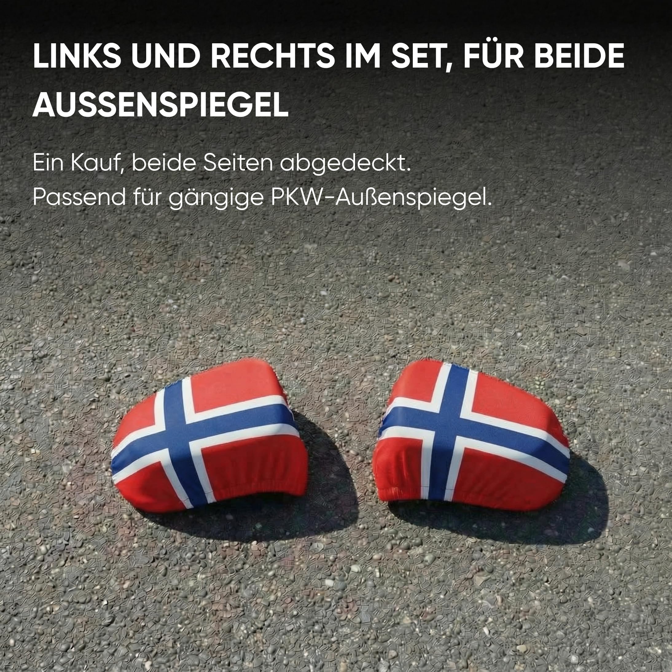 Auto Fahnen Norwegen Set - 2 Autofahnen 30 x 45 cm & 2 Außenspiegelfahnen Überzieher, Fußball Fanartikel FZG für EM & WM, Norwegen Flagge Fahrzeug Deko