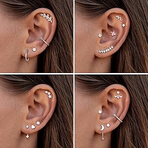 Piercing Tragus / Hélix Acero 316L Oro Rosa Mariposa & 11 Strass Blancos