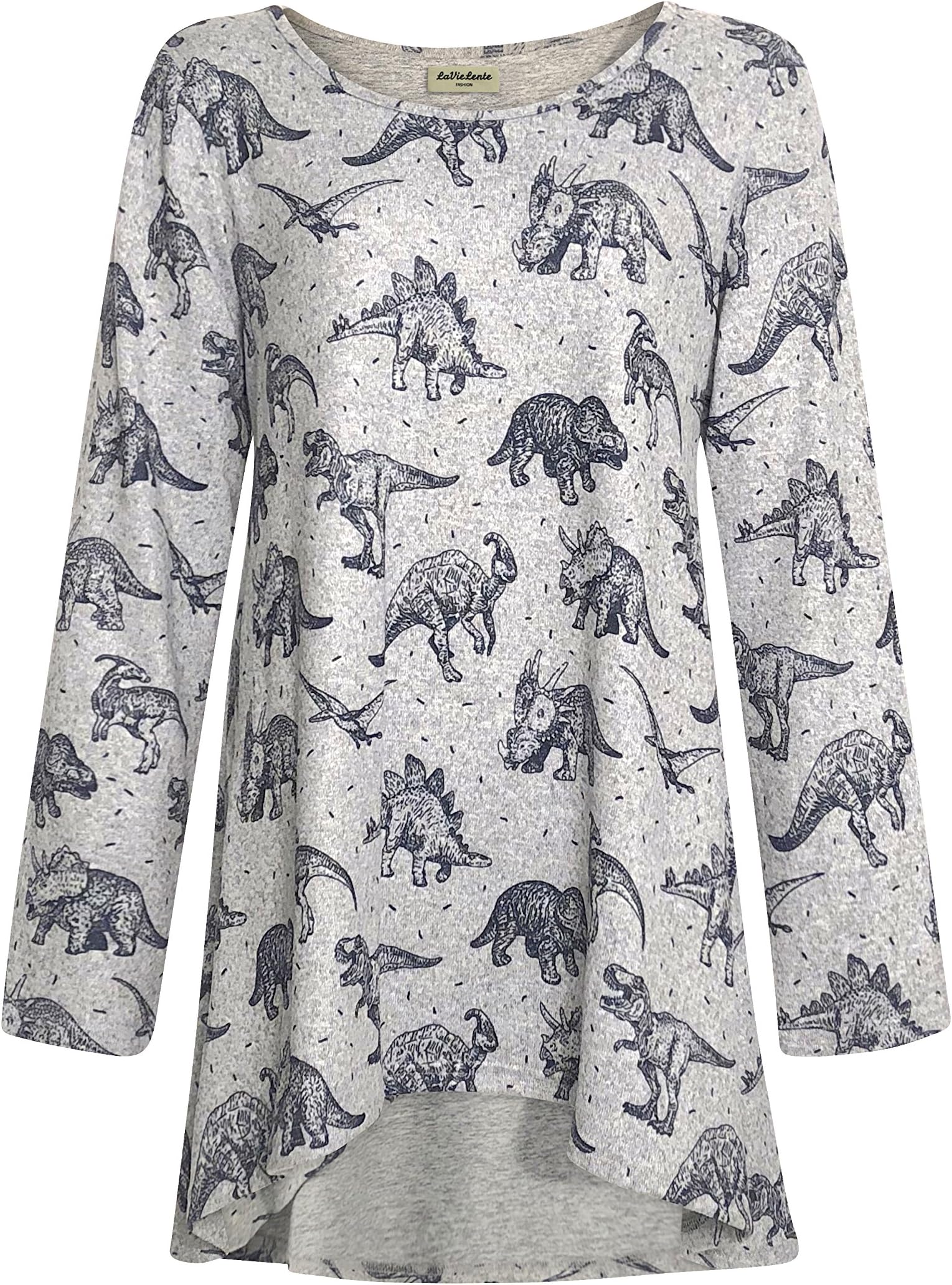 Printed Pattern Womens Tunic Tops Casual Soft Long Sleeve Loose-Fitting Oversized Shirts Hi-Lo Hem