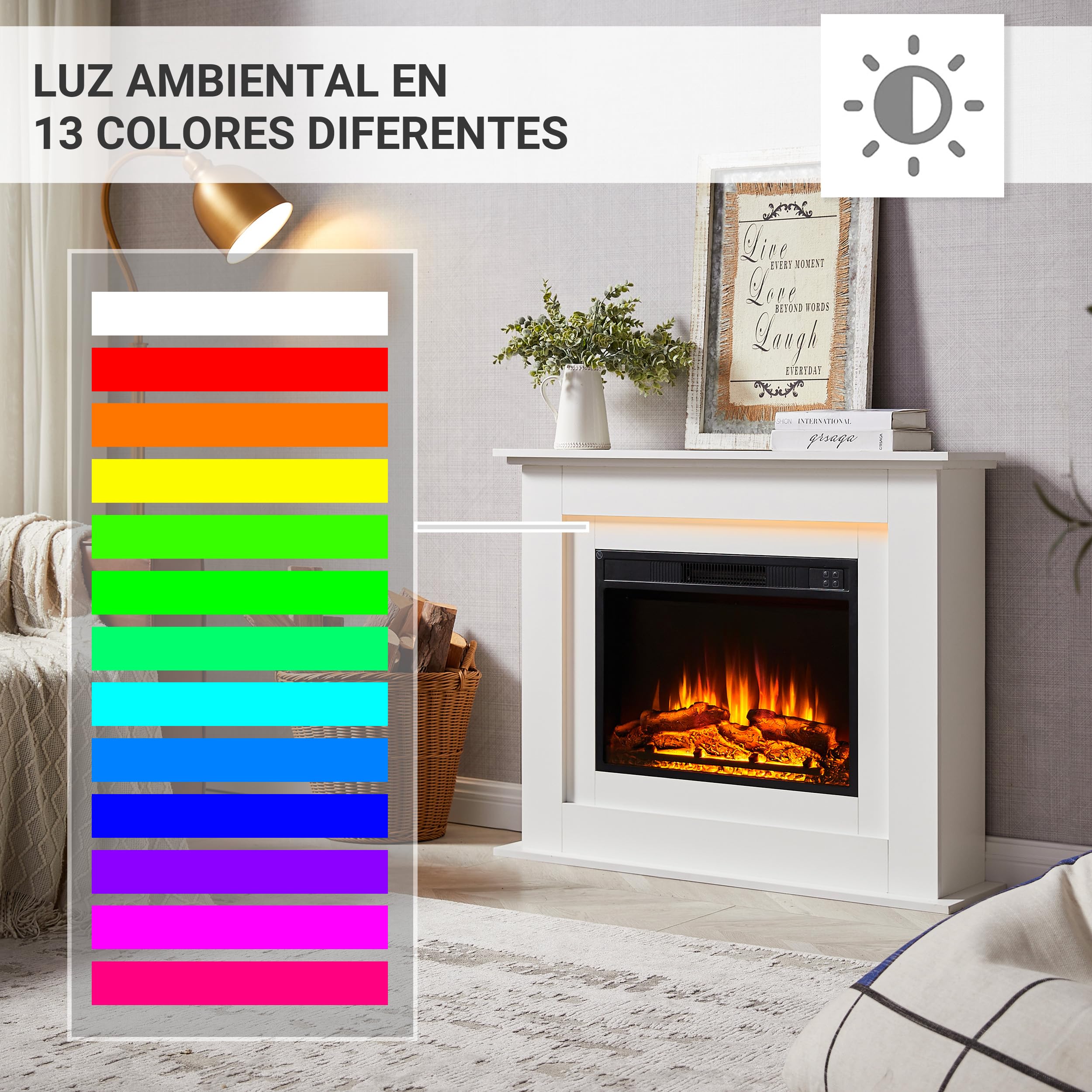 BALDERIA Finn - Chimenea eléctrica con Mueble Blanco, Estufa eléctrica bajo Consumo