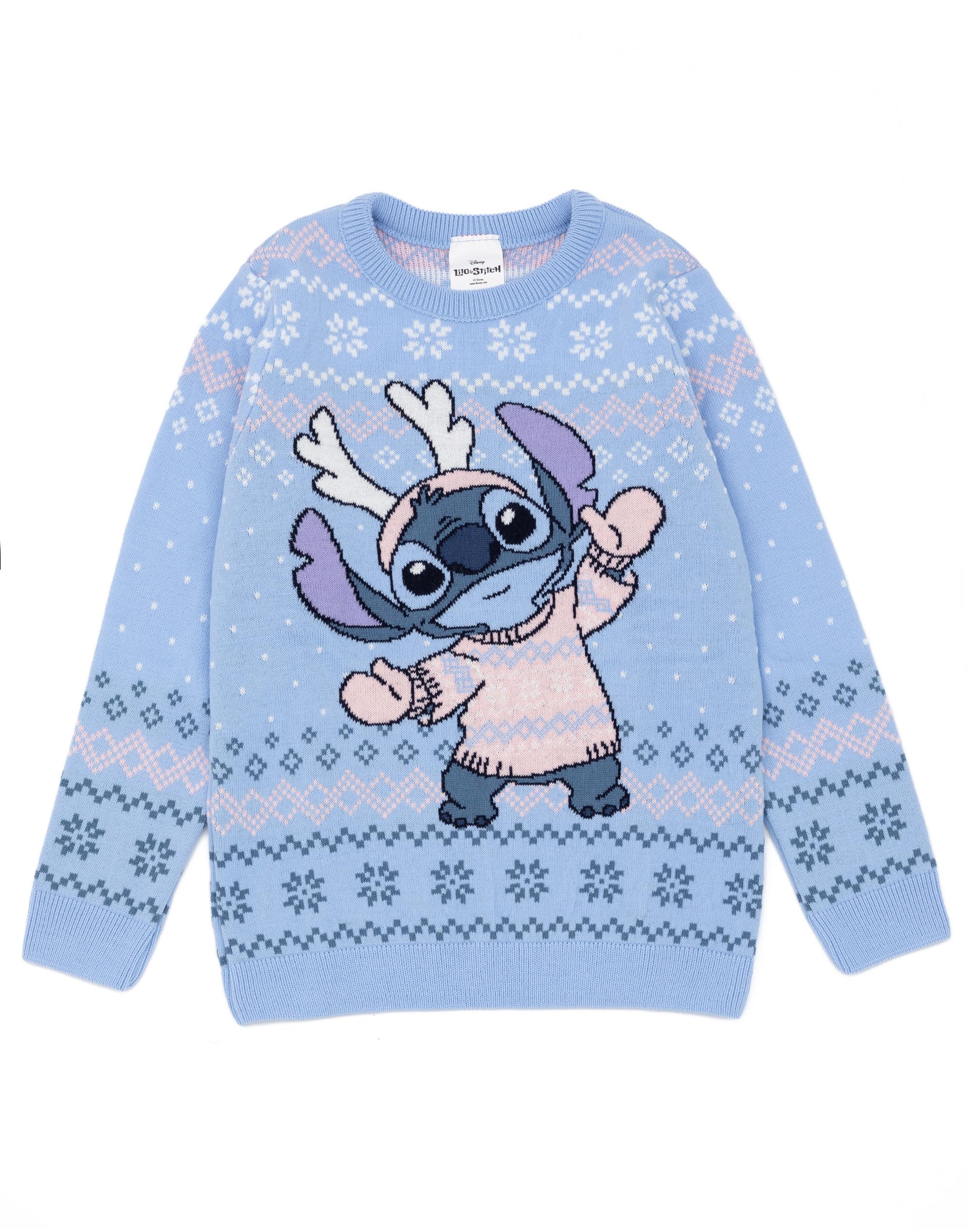 Disney Disney's Lilo & Stitch dziecięcy niebieski sweter z dzianiny | świąteczny sweter - ciepły, zabawny i przytulny | przeżyj zimową magię Stitch w dobrym stylu