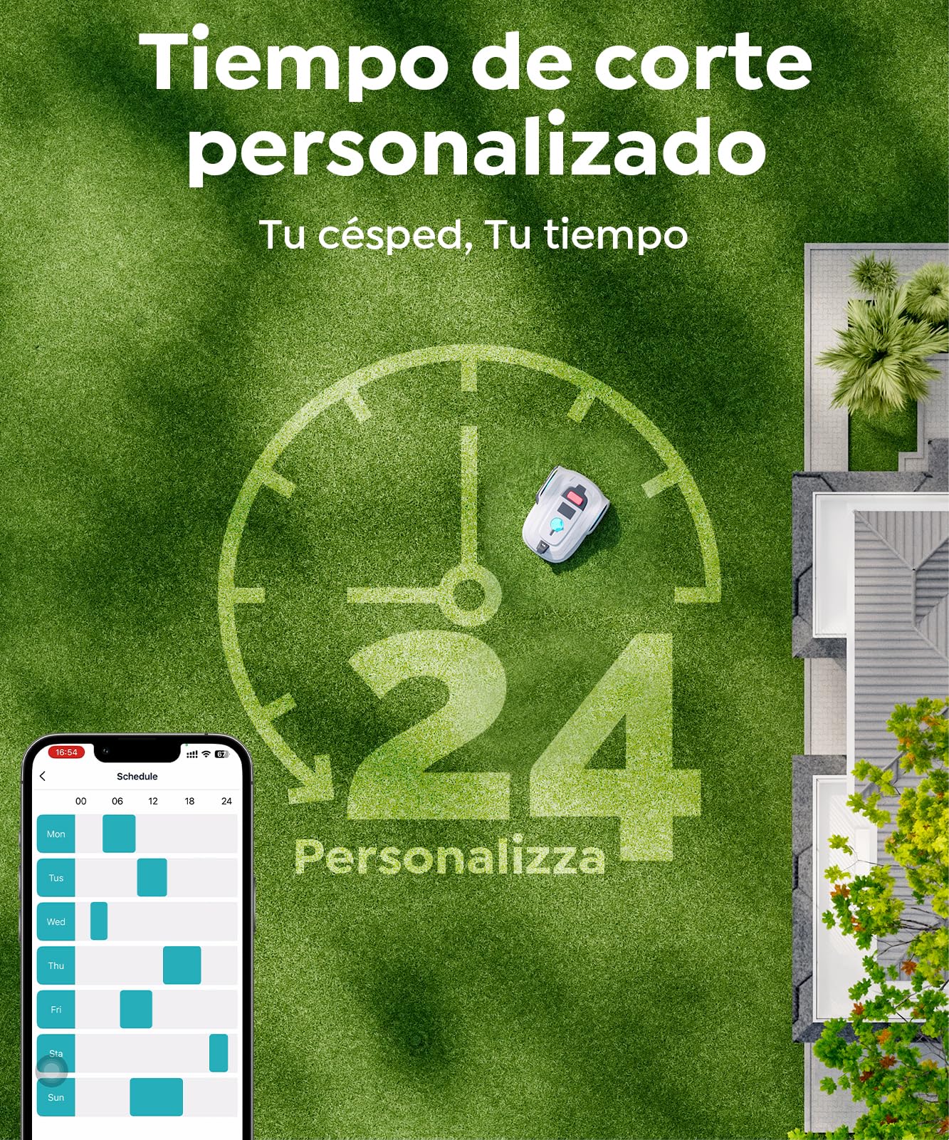 YARDCARE M800Plus Robot Cortacésped sin Cable Perimetral, 800 m², Posicionamiento GPS + Visión IA, Robot Cortacésped sin Cables, Modo de Corte en U, Detección de 150 Obstáculos, Carga Automática, App