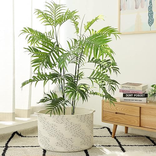 Miniatura 14 de KAKAMAY Cesta grande para manta (20 x 13 pulgadas), cestas tejidas para almacenamiento de ropa sucia de bebé, canasta de manta de cuerda de algodón