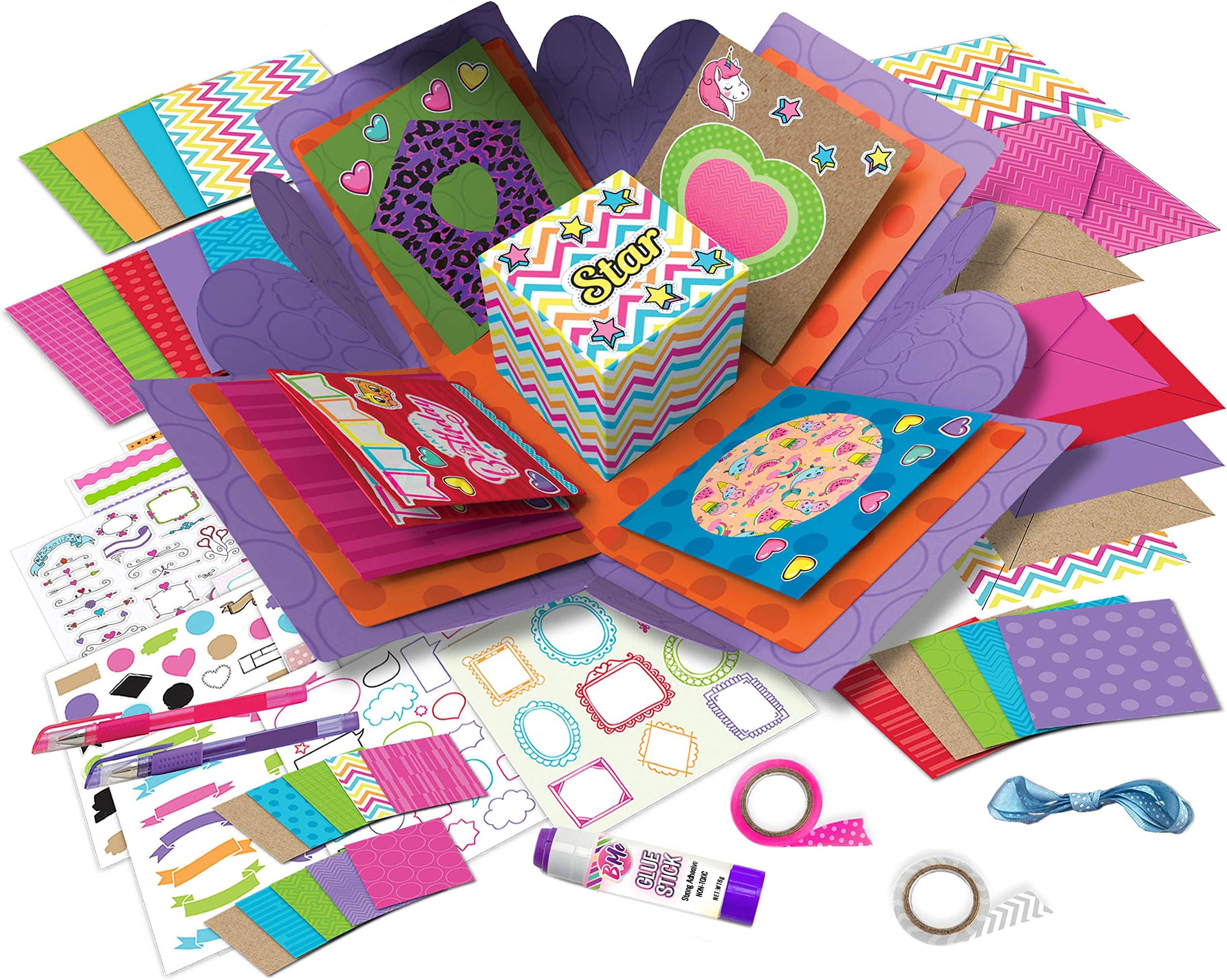 Card Crafting Explosion Arts and Crafts Box- Complete Card Making Kit for Girls - Birthday Gift Box to Tween - DIY Greeting Cards Stationary Set – Make Your Own Card Crafts for Boys and Girls Age 6+