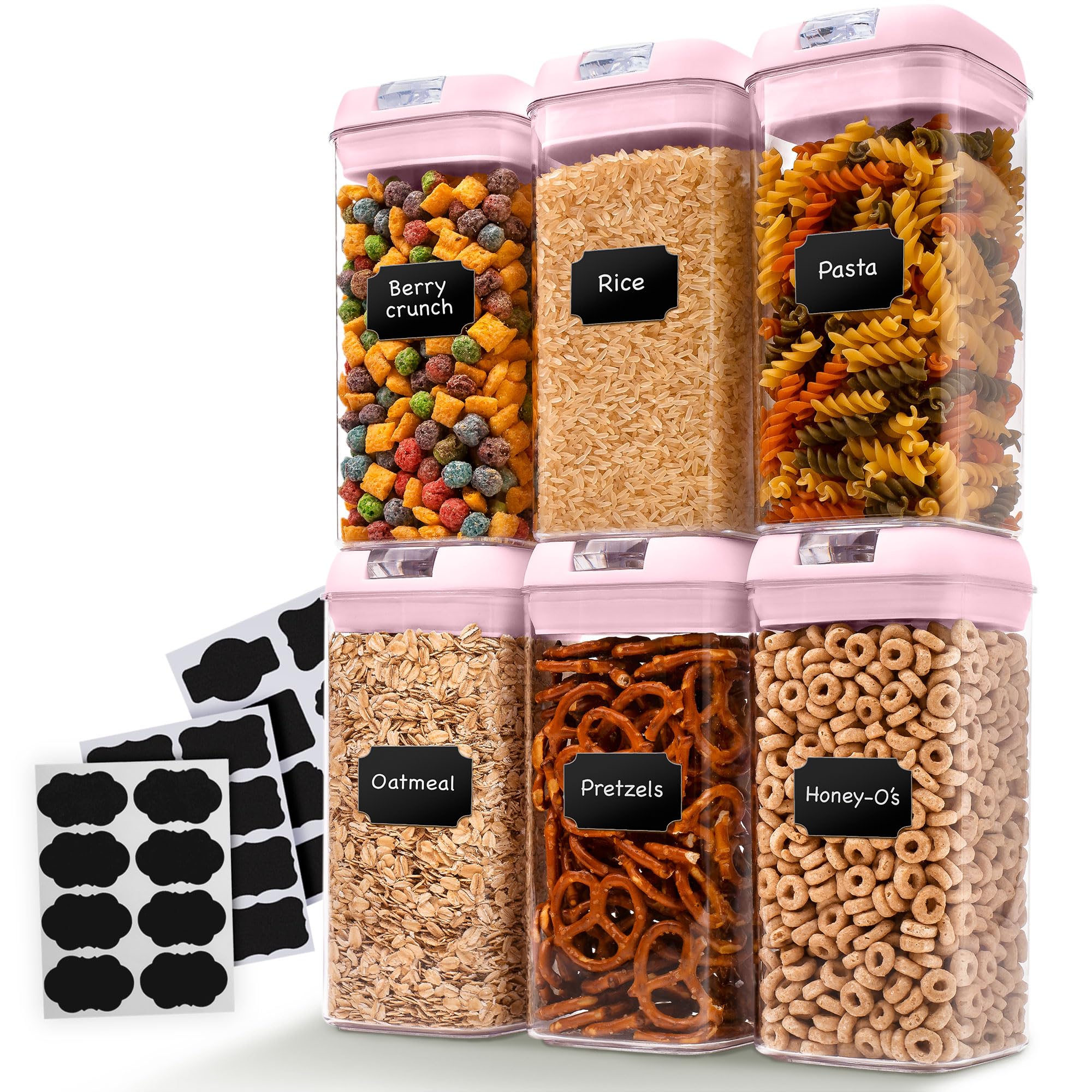 Cheer Collection Airtight Food Storage Containers – Set of 6 Large 12L Pantry Organizers, Stackable Kitchen Containers with Secure Lids, Ideal for Dry Food & Bulk Storage, Pink