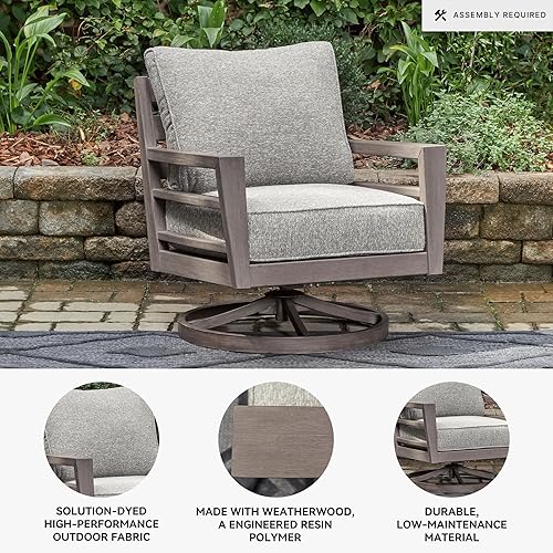 Miniatura 4 de Signature Design by Ashley Hillside Barn Urban Nuvella - Salón giratorio de tela resistente a la intemperie con cojín, marrón claro y gris claro