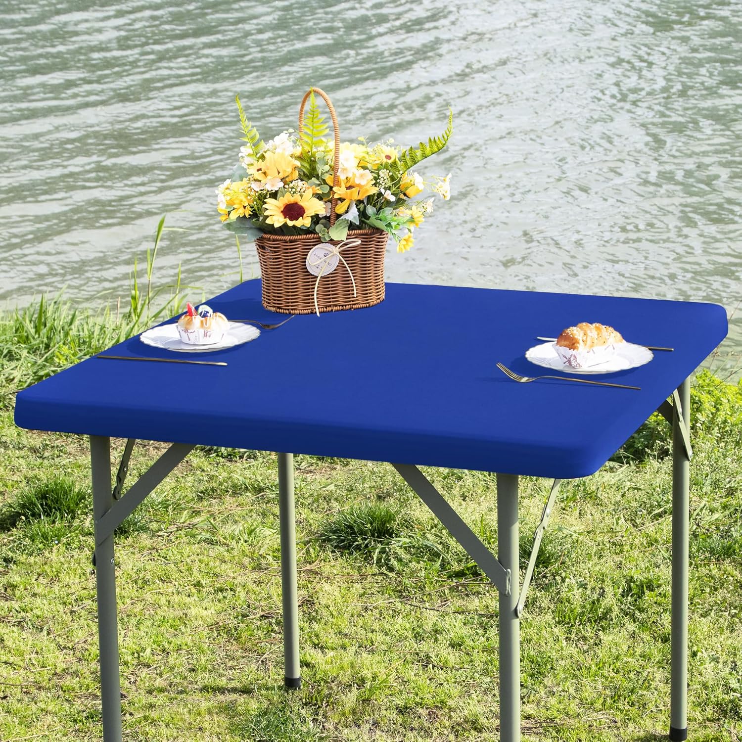 Nacuci Square Fitted Table Cover Elastic Tablecloth Stretch